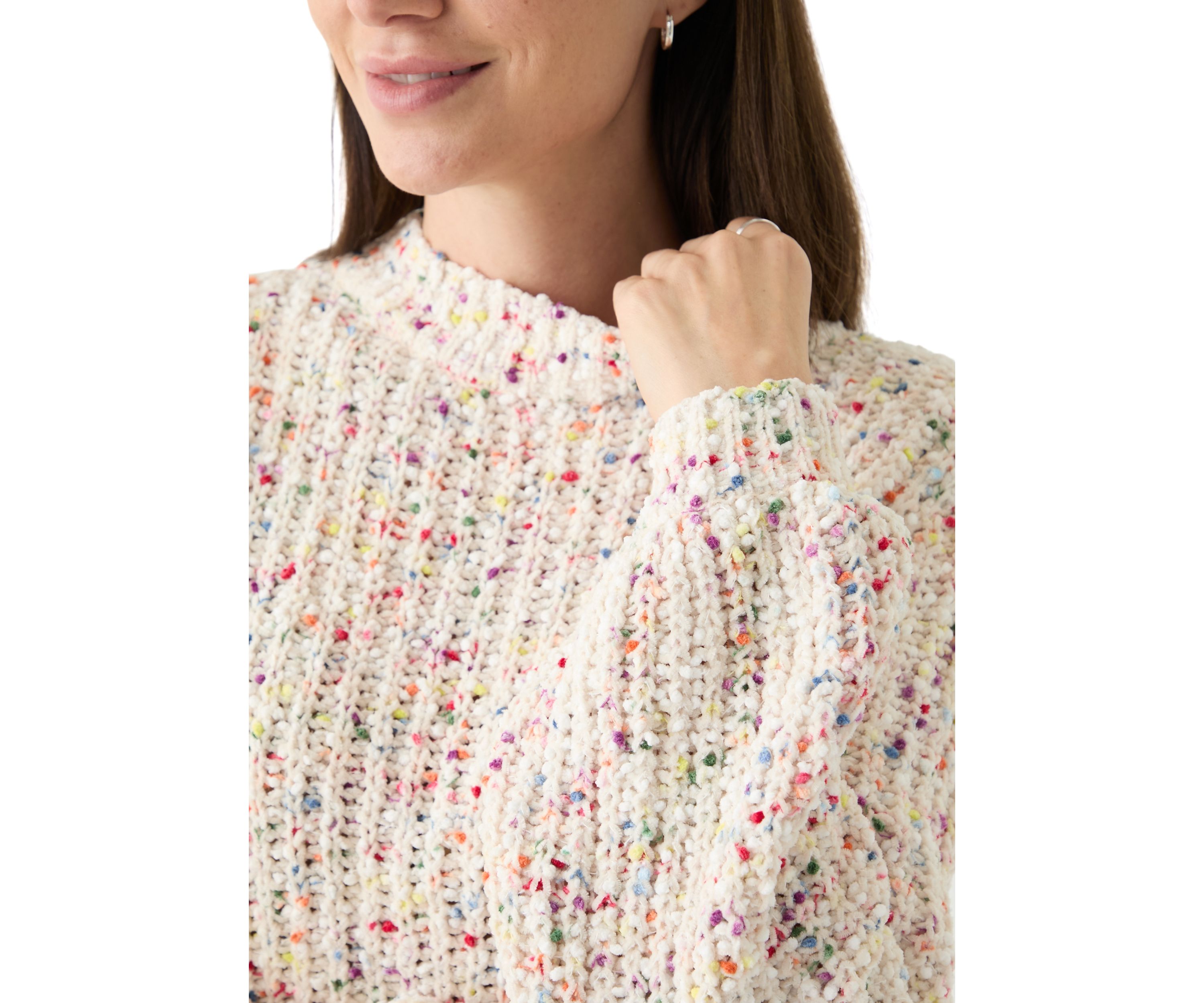 Womens Confetti Chenille Crew Neck Long Sleeve Sweater