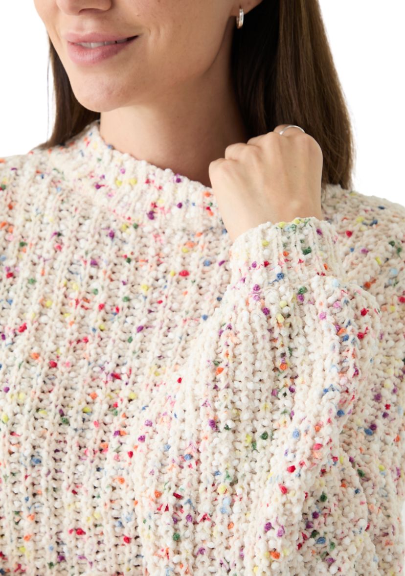 Womens Confetti Chenille Crew Neck Long Sleeve Sweater