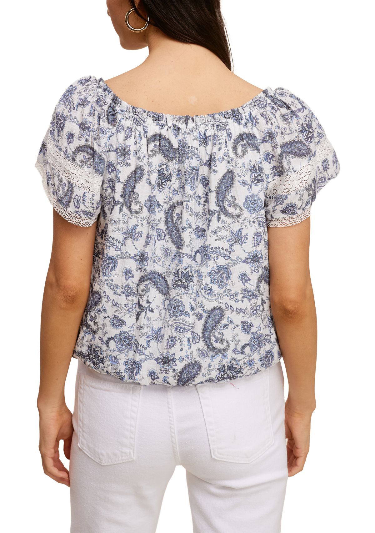 Womens Paisley Print Flutter Sleeve Blouse