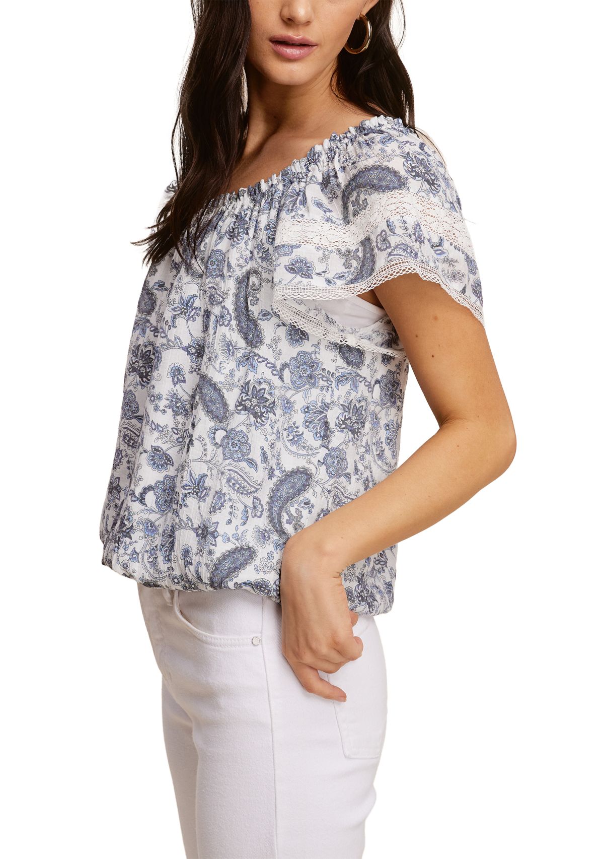 Womens Paisley Print Flutter Sleeve Blouse