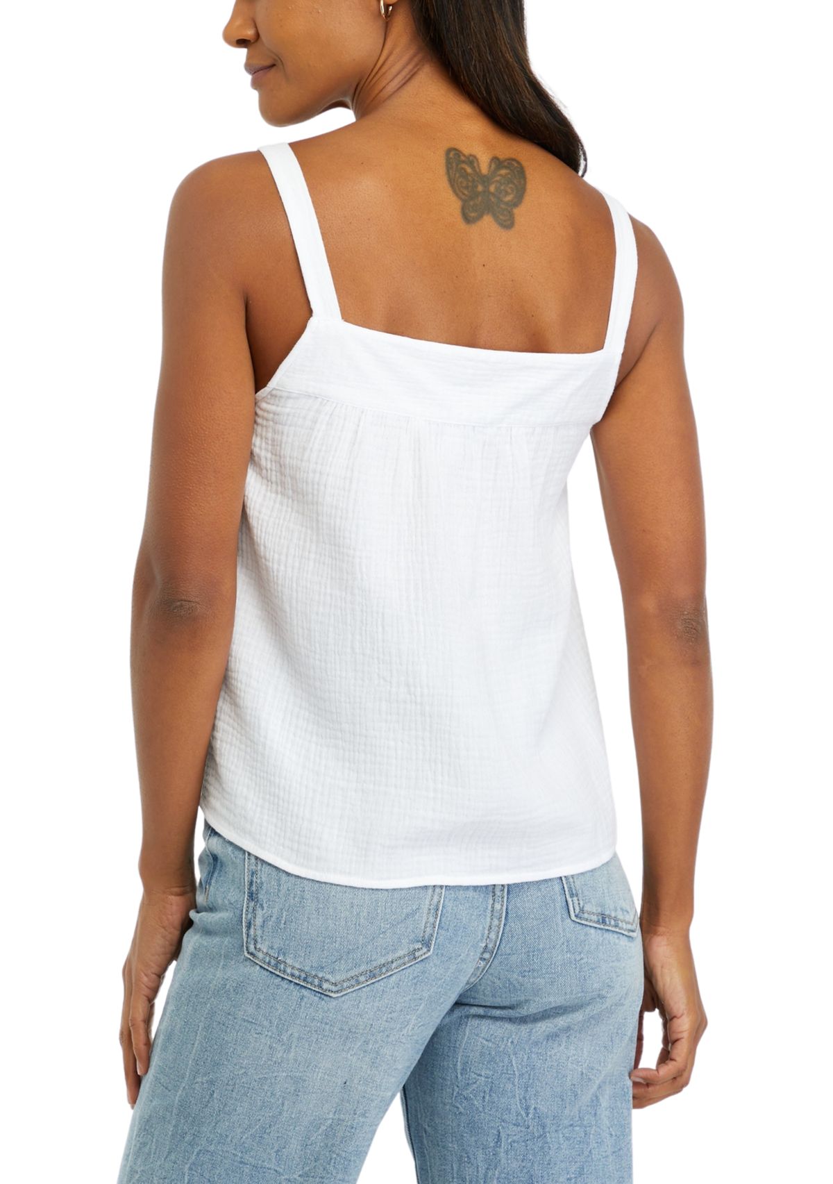 Womens Solid Cotton Gauze Button Front Tank Top