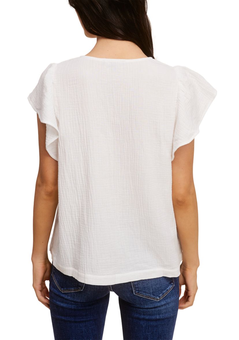 Womens Cotton Gauze Flutter Sleeve Top