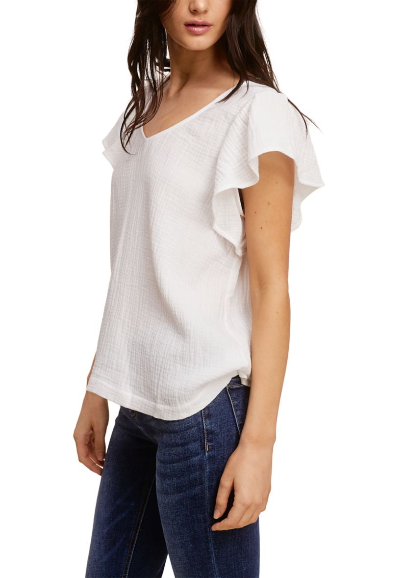 Womens Cotton Gauze Flutter Sleeve Top