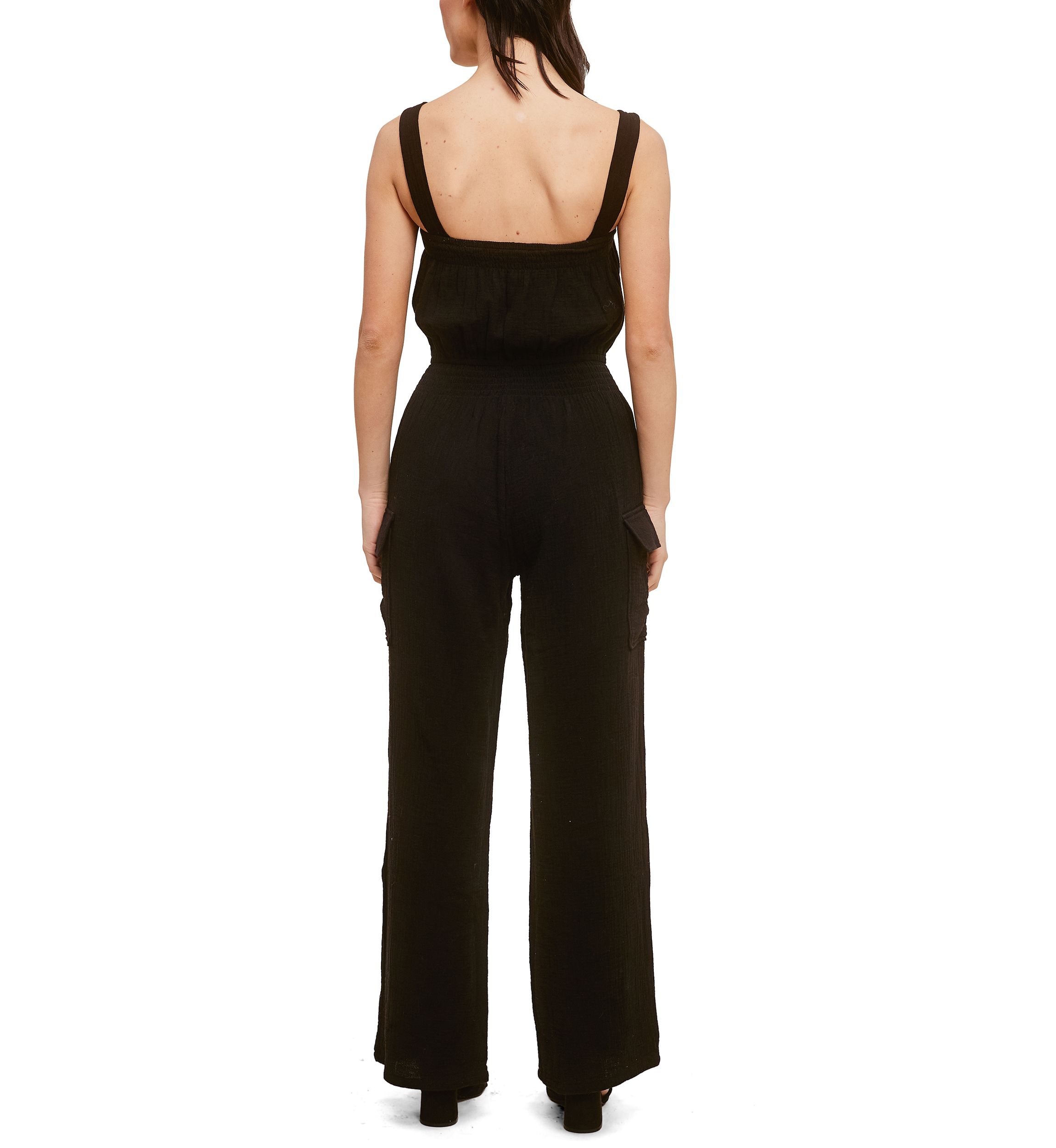 Womens Cotton Gauze Jumpsuit with Cargo Pockets