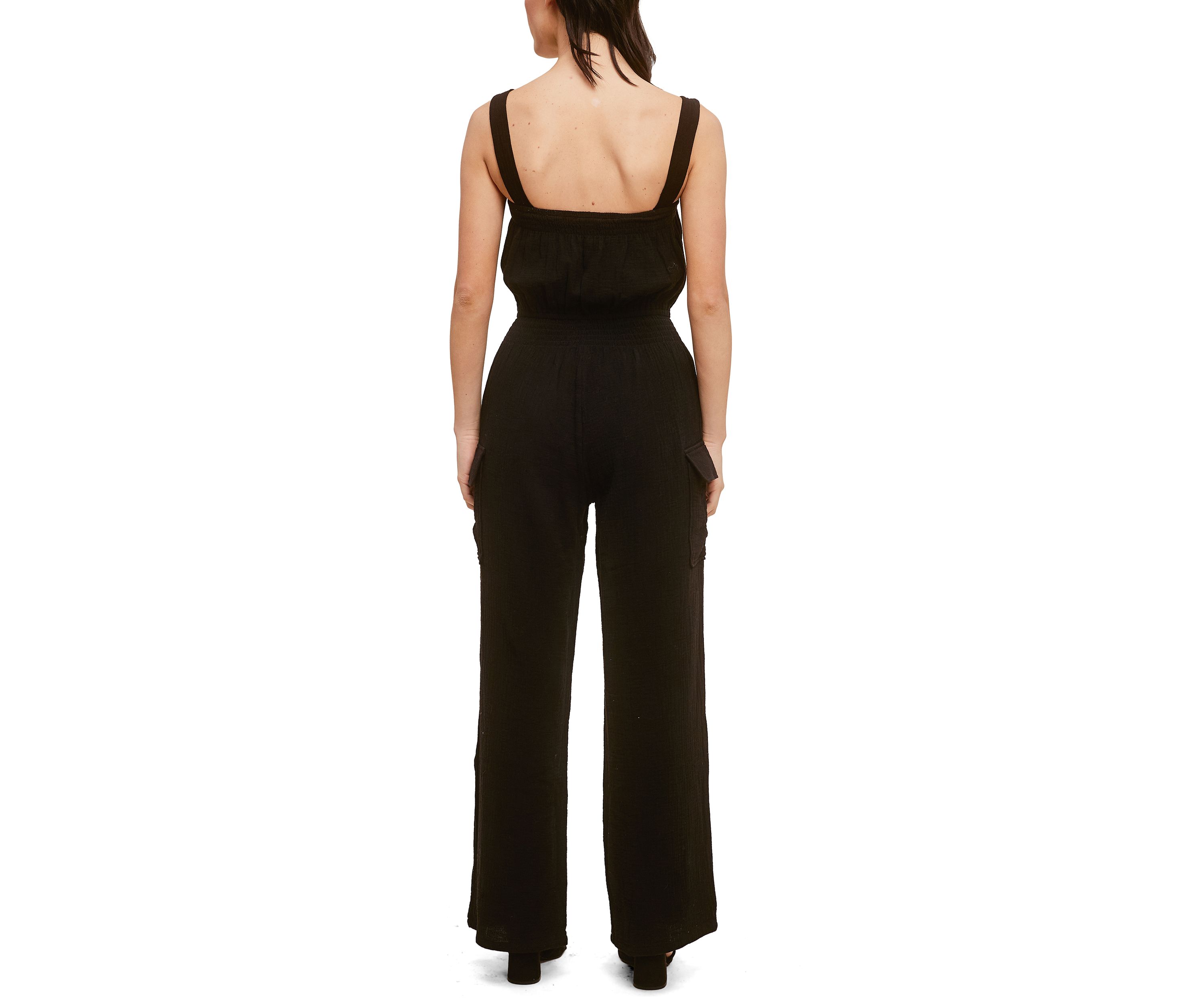 Womens Cotton Gauze Jumpsuit with Cargo Pockets