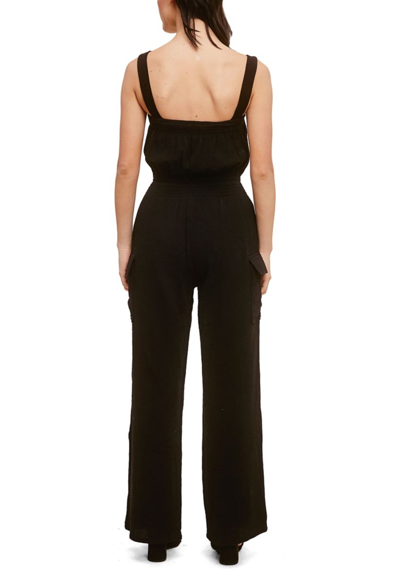 Womens Cotton Gauze Jumpsuit with Cargo Pockets