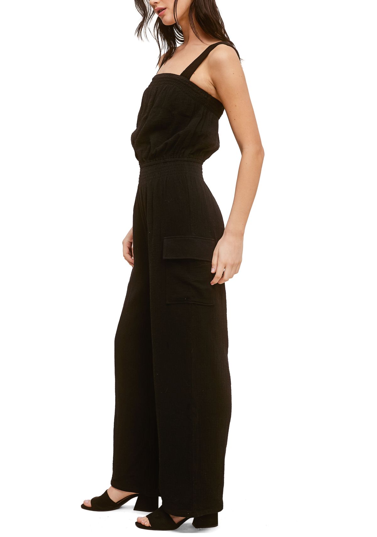 Womens Cotton Gauze Jumpsuit with Cargo Pockets