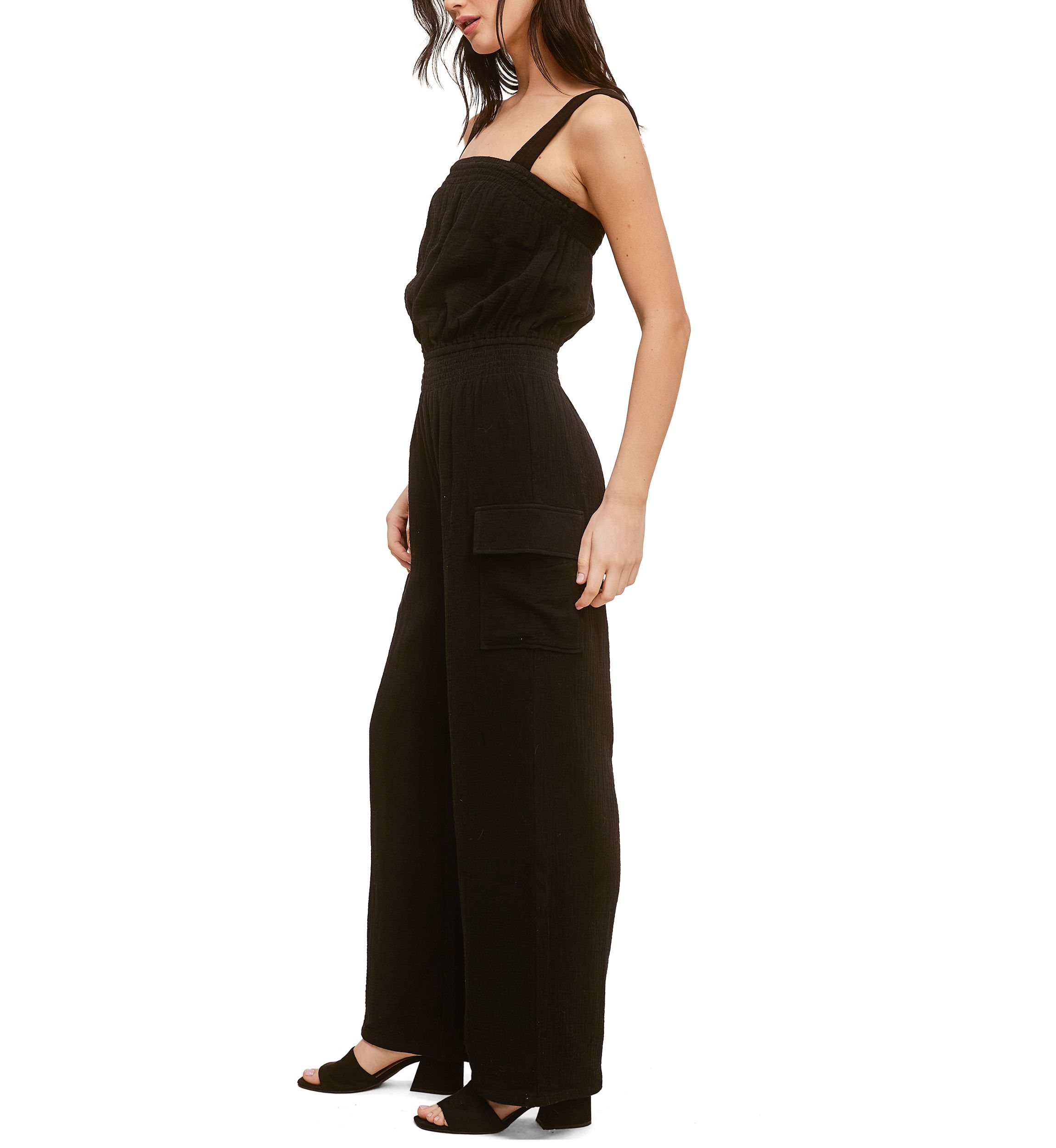 Womens Cotton Gauze Jumpsuit with Cargo Pockets