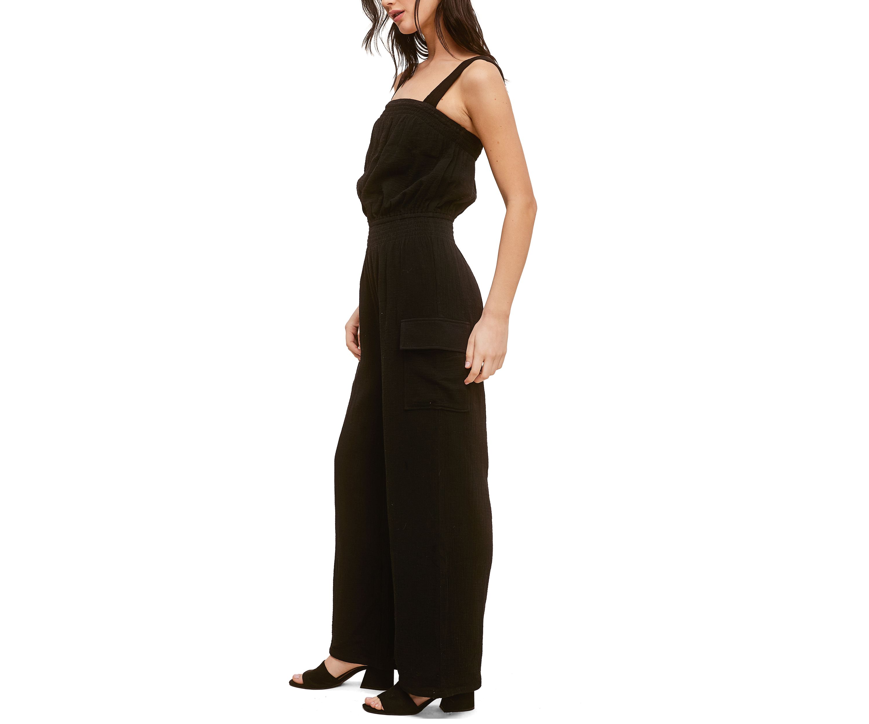 Womens Cotton Gauze Jumpsuit with Cargo Pockets