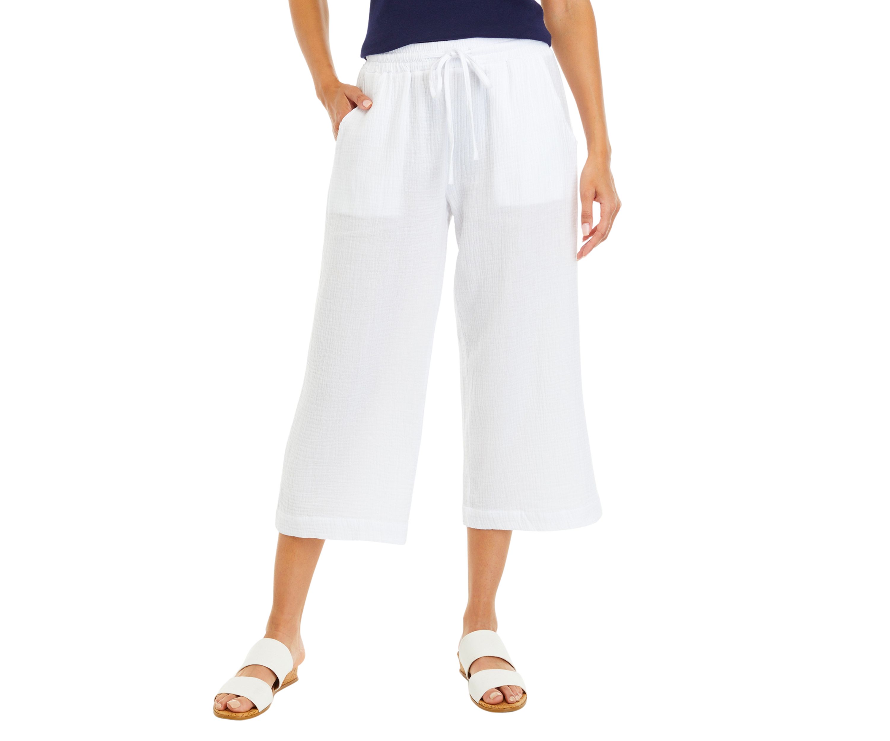 Womens Cotton Gauze Cropped Pants