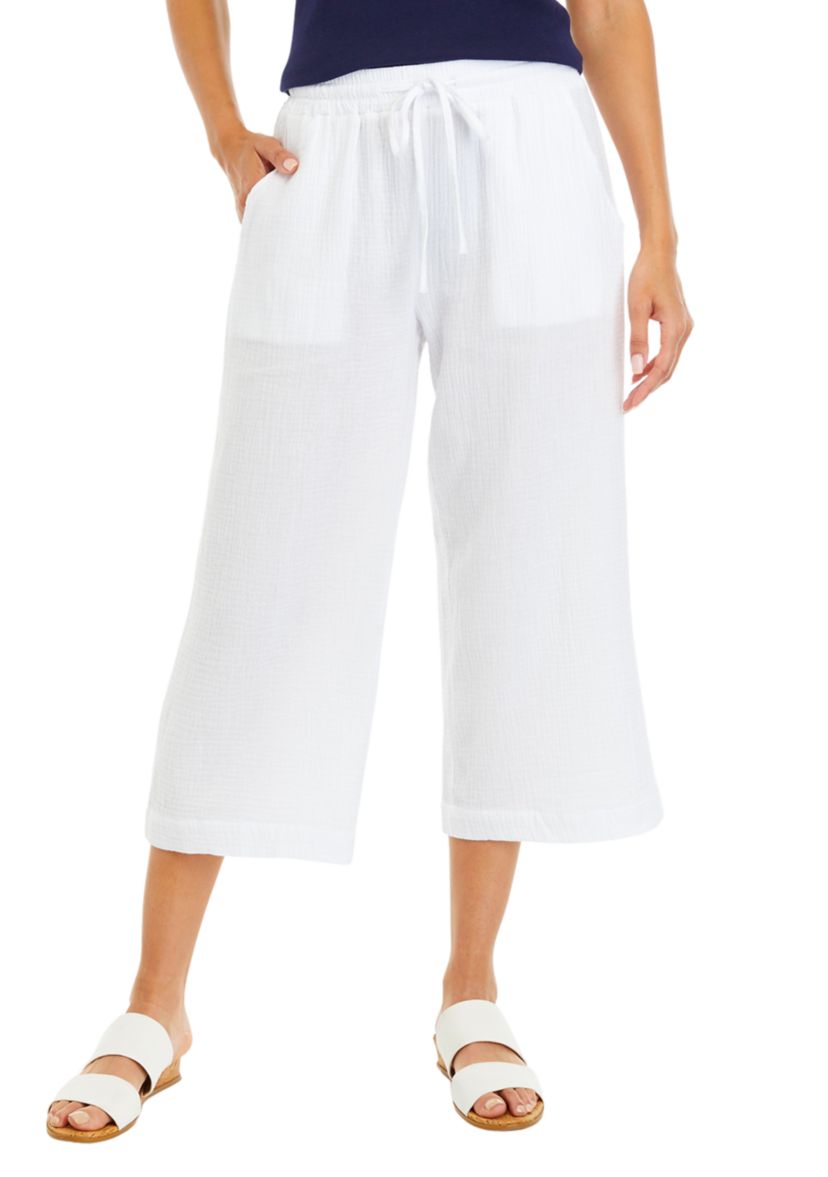 Womens Cotton Gauze Cropped Pants
