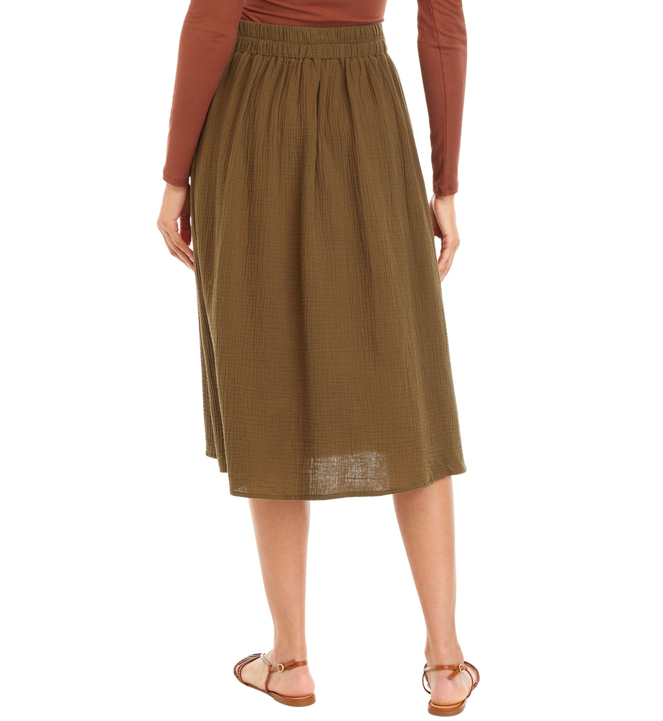 Womens Button Front Midi Skirt 