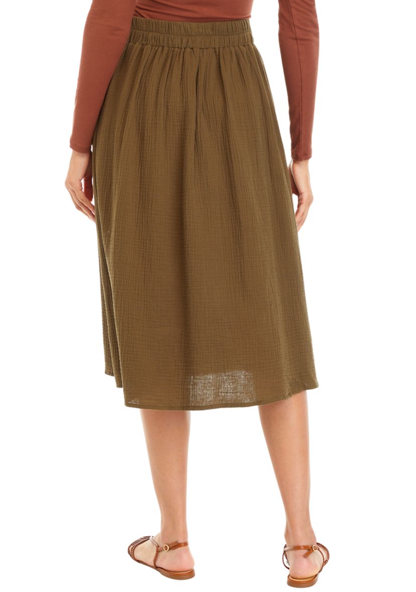 Womens Button Front Midi Skirt 