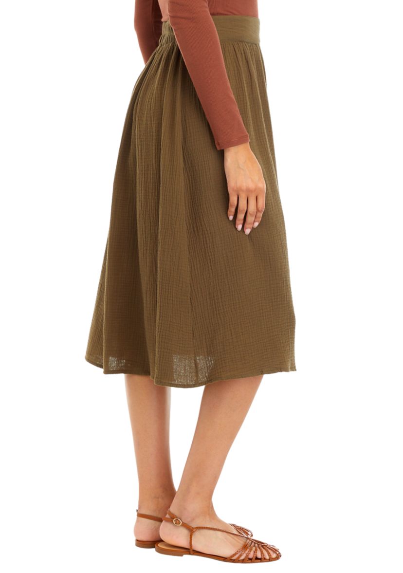 Womens Button Front Midi Skirt 