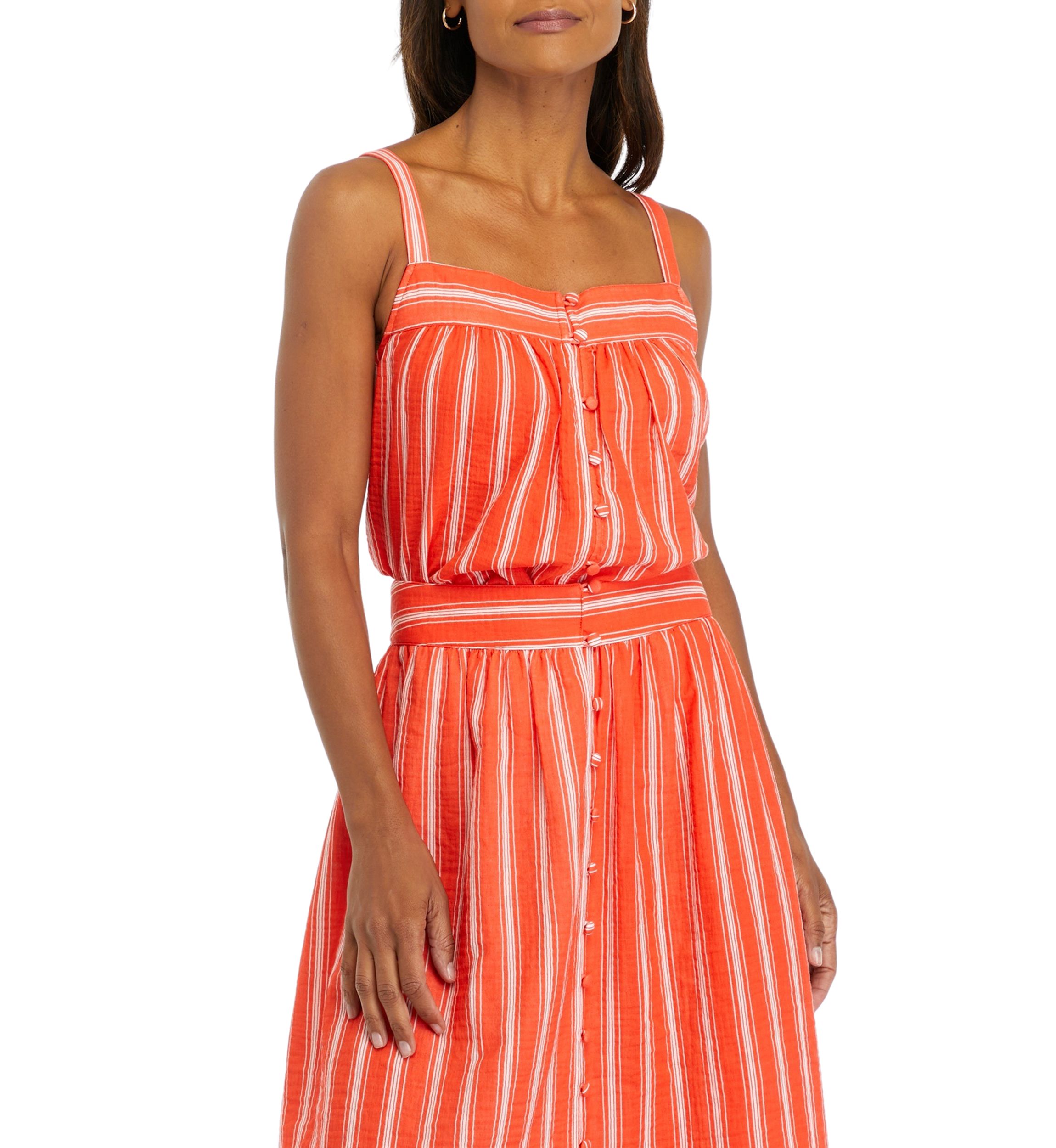 Womens Stripe Cotton Gauze Button Front Tank Top