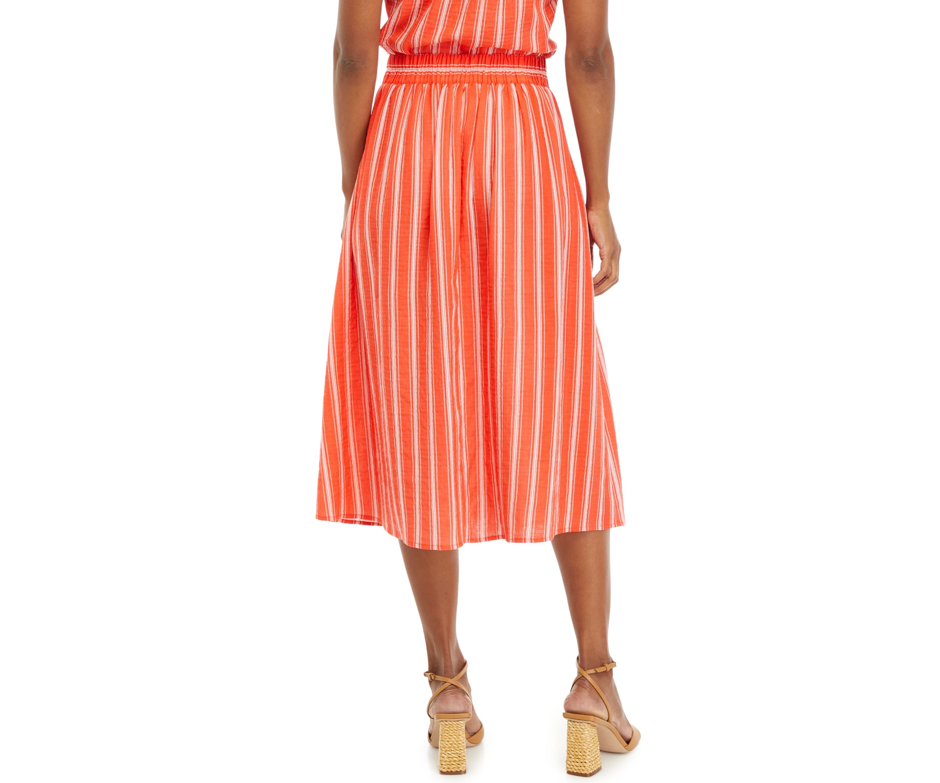 Womens Button Front Stripe Cotton Gauze Skirt