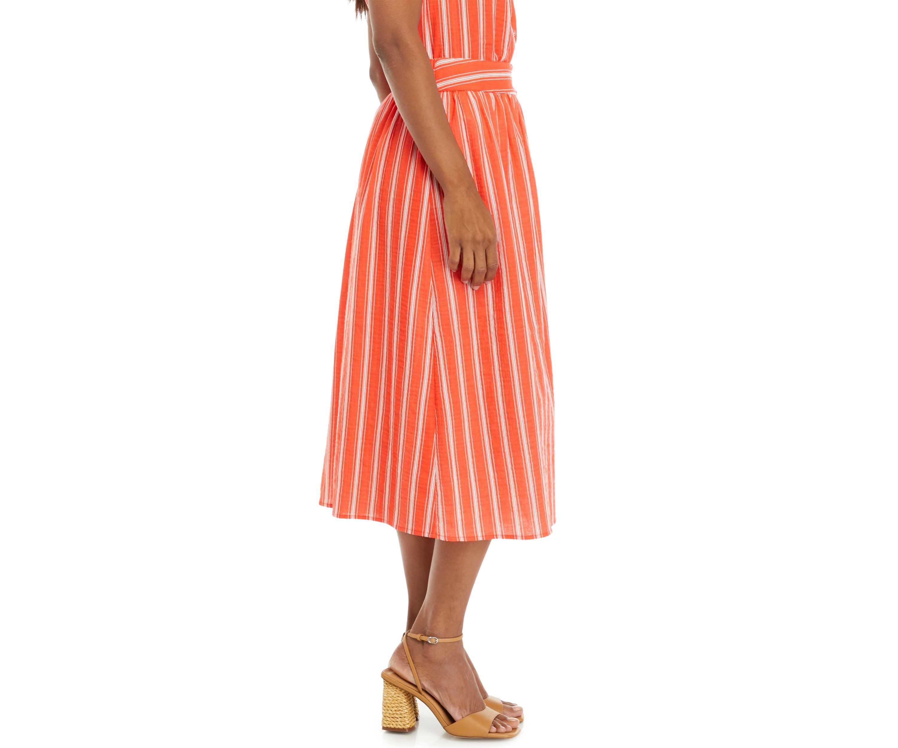 Womens Button Front Stripe Cotton Gauze Skirt