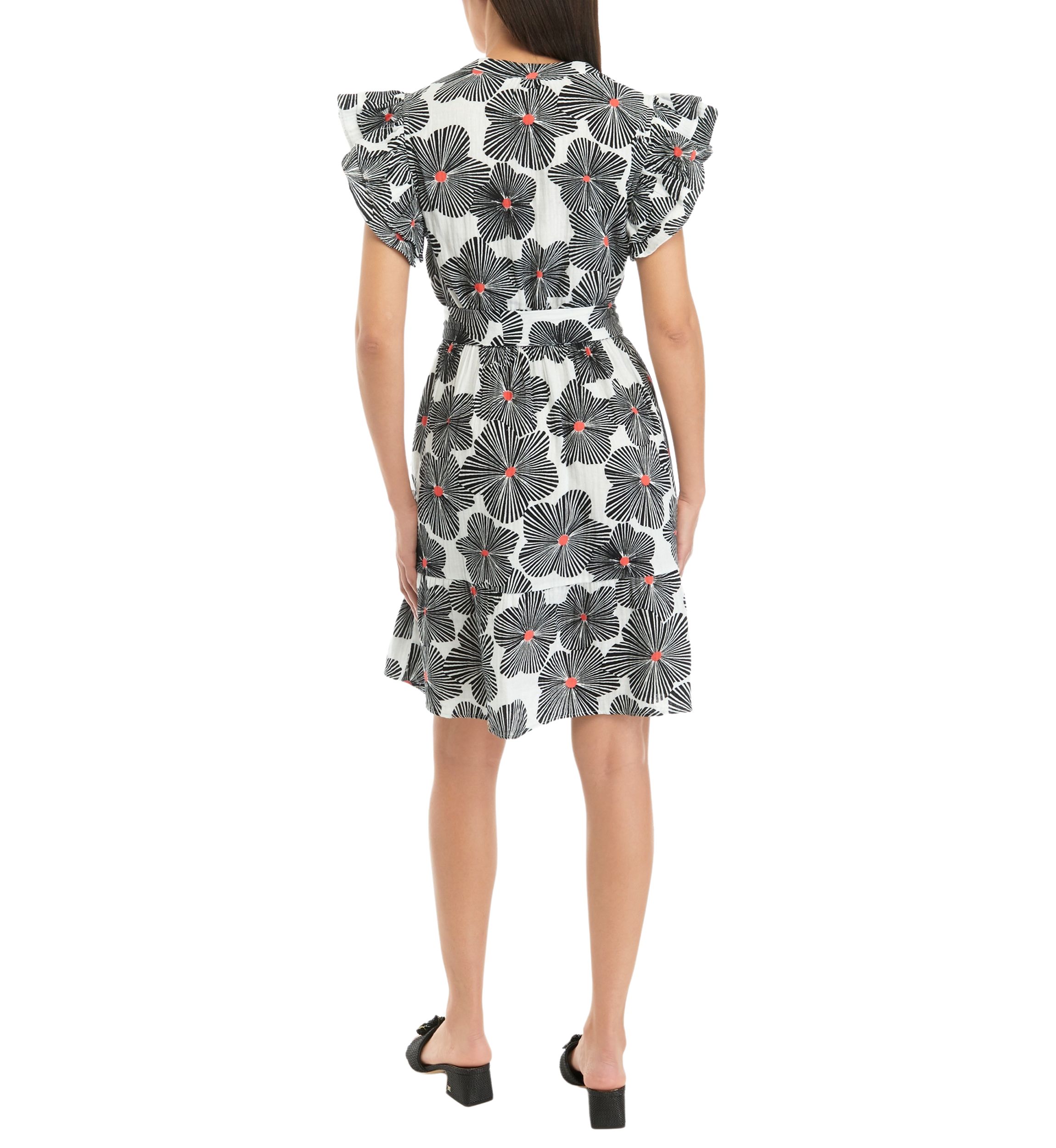 Womens Printed Flutter Sleeve Dress