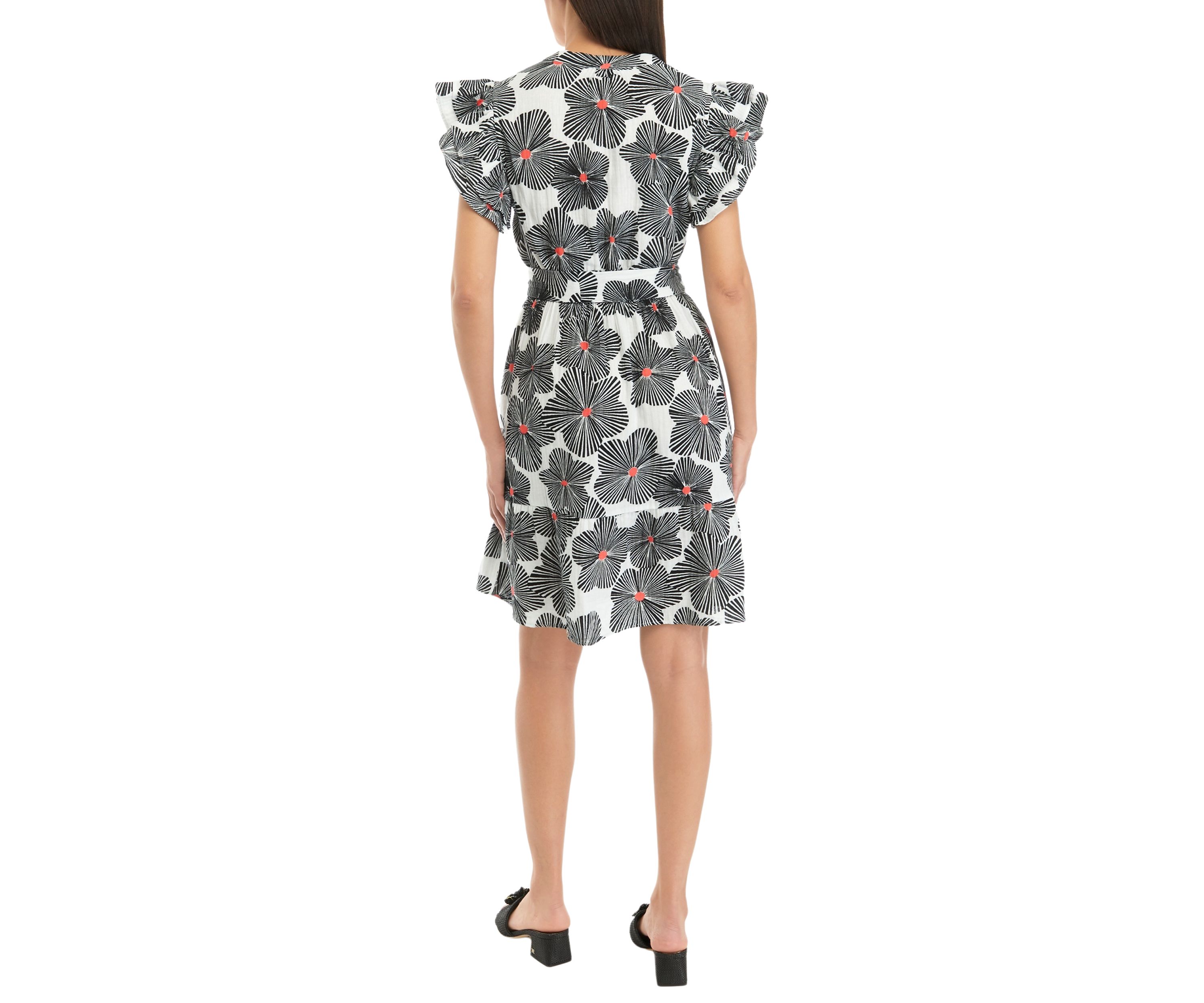 Womens Printed Flutter Sleeve Dress