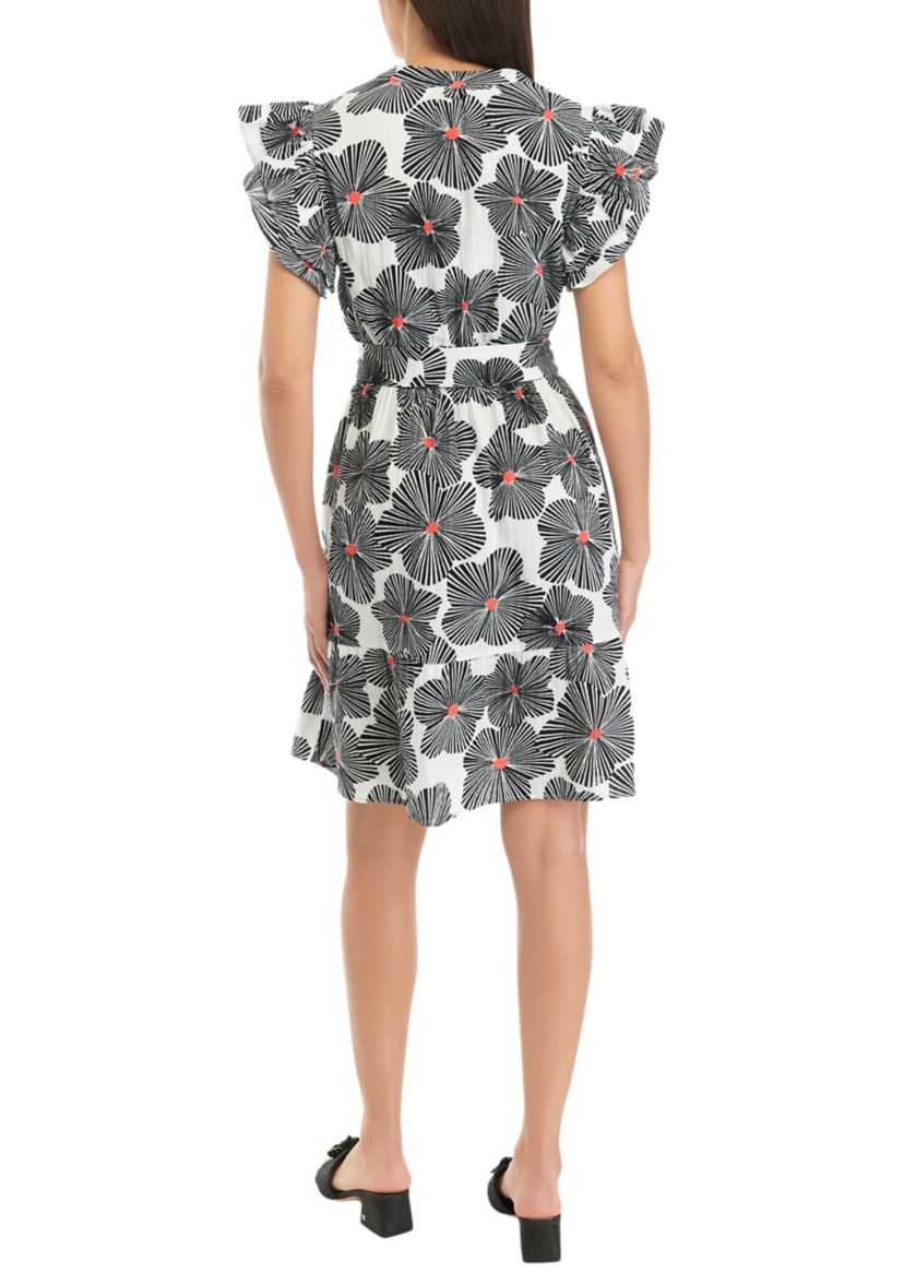 Womens Printed Flutter Sleeve Dress