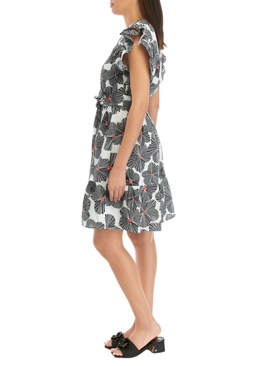Womens Printed Flutter Sleeve Dress