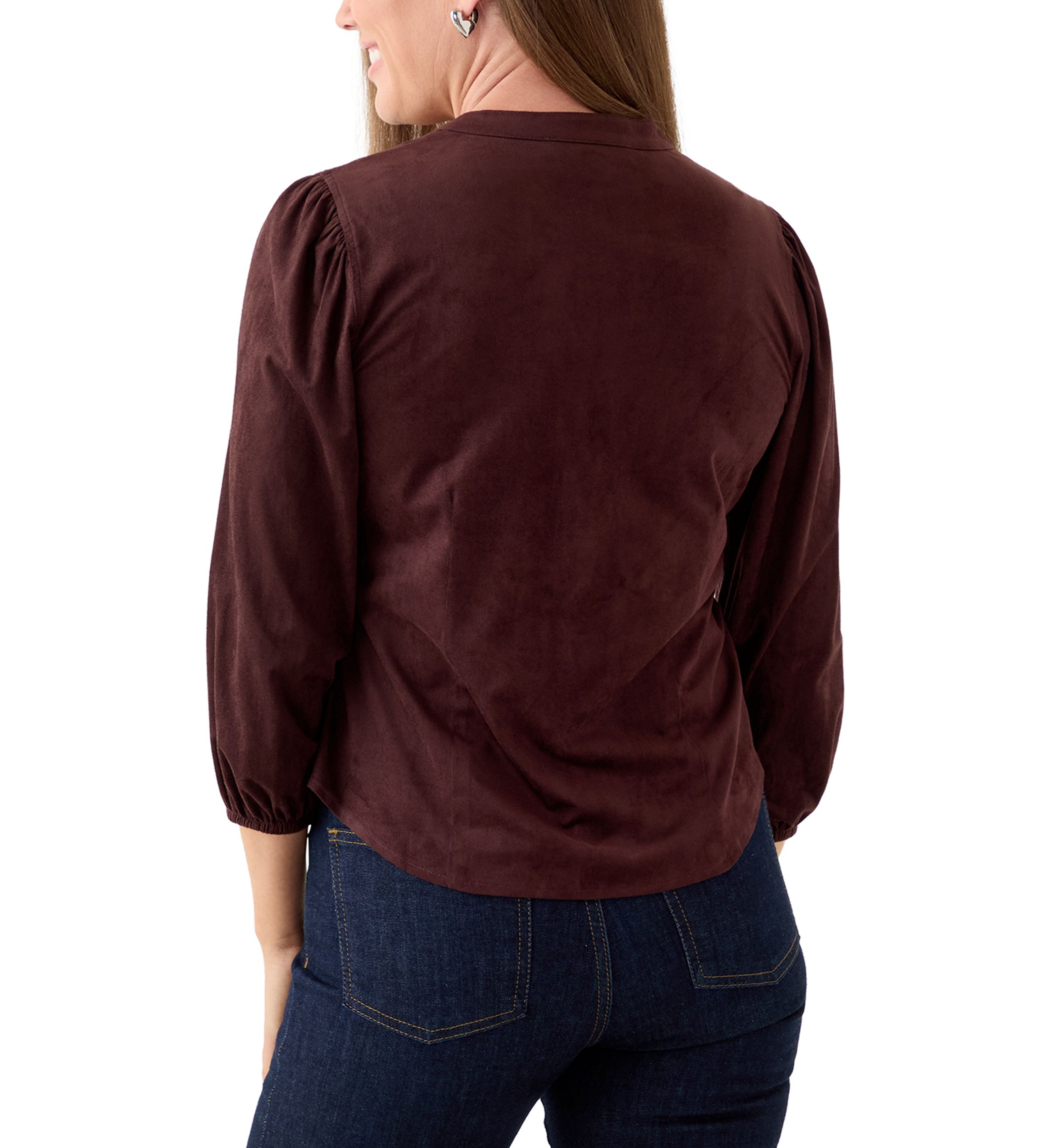 Petite Faux Suede Button Down Shirt