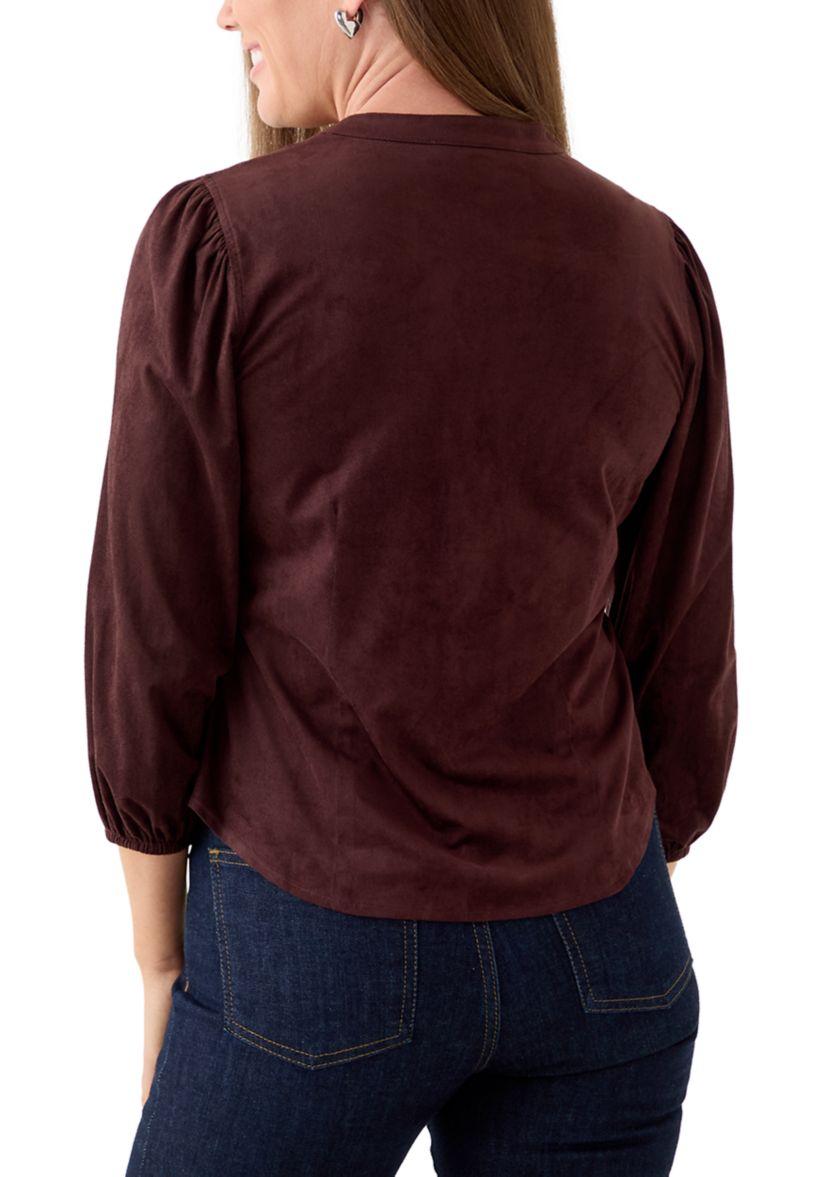 Petite Faux Suede Button Down Shirt