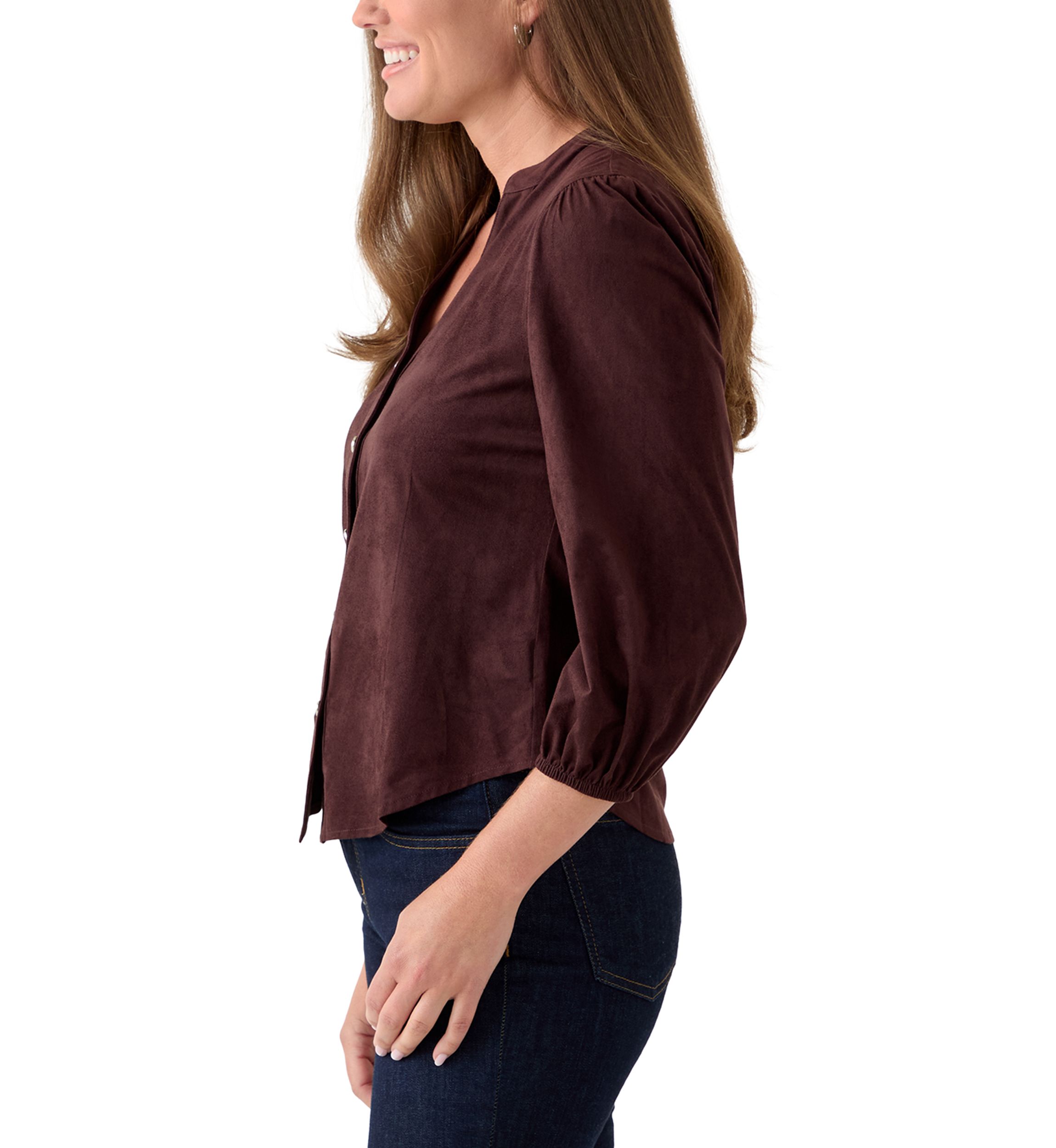 Petite Faux Suede Button Down Shirt