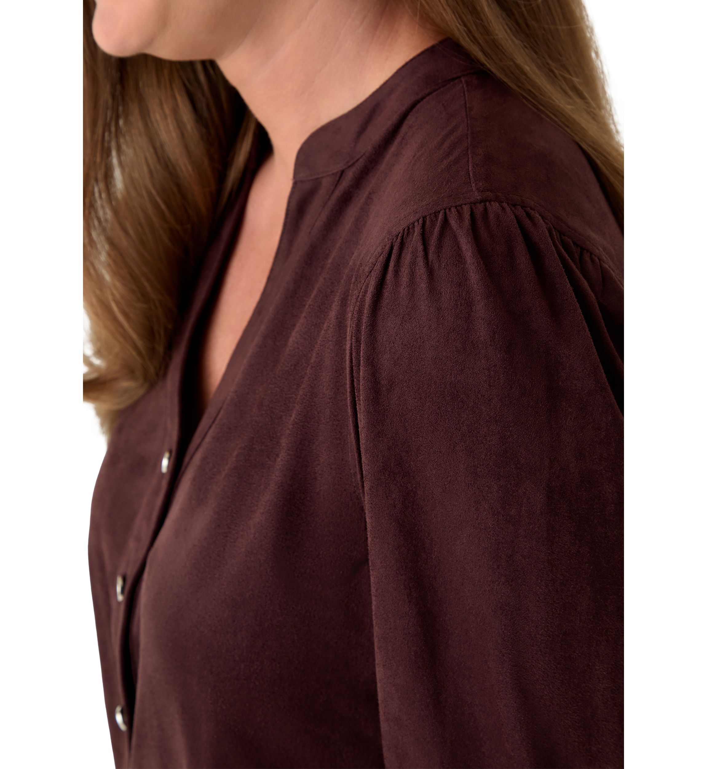 Petite Faux Suede Button Down Shirt