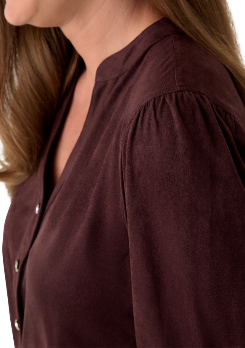 Petite Faux Suede Button Down Shirt