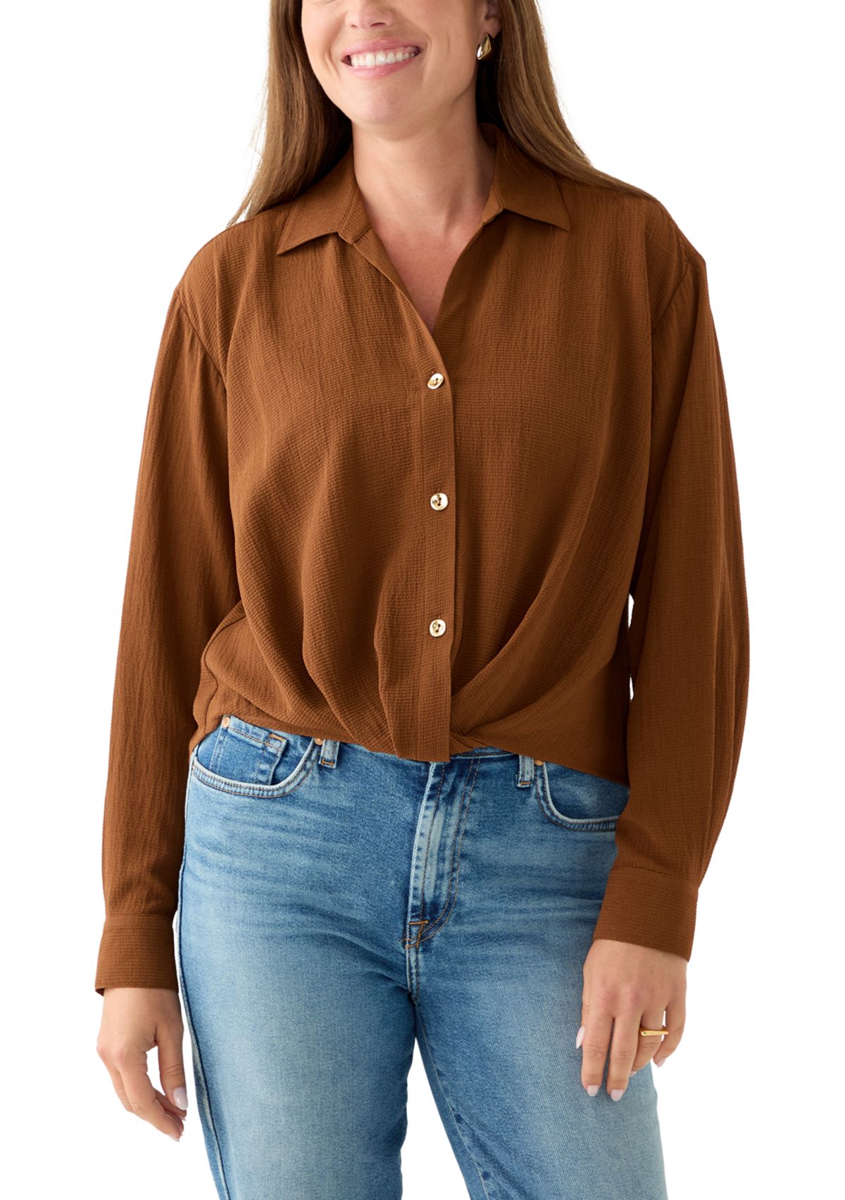 Petite Textured Twist Front Top