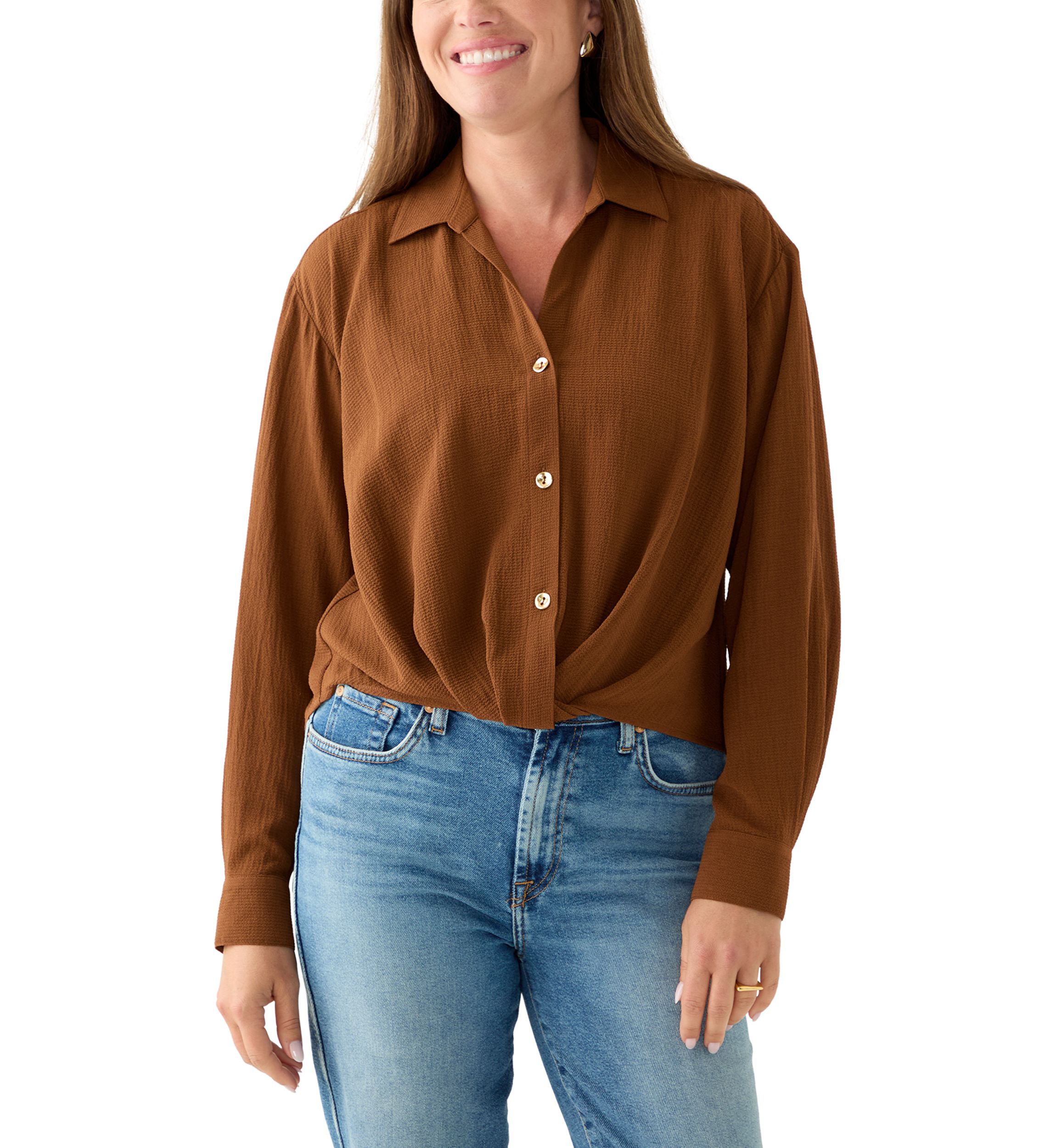 Petite Textured Twist Front Top