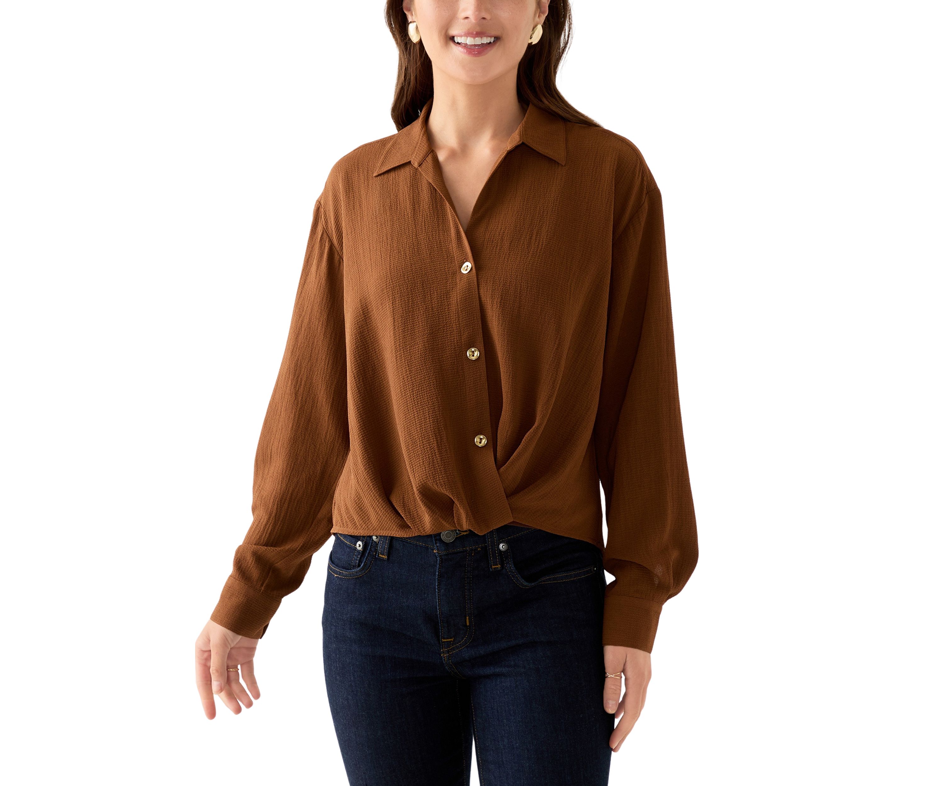 Petite Textured Twist Front Top