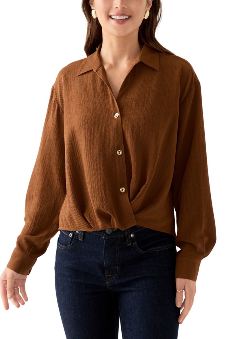 Petite Textured Twist Front Top