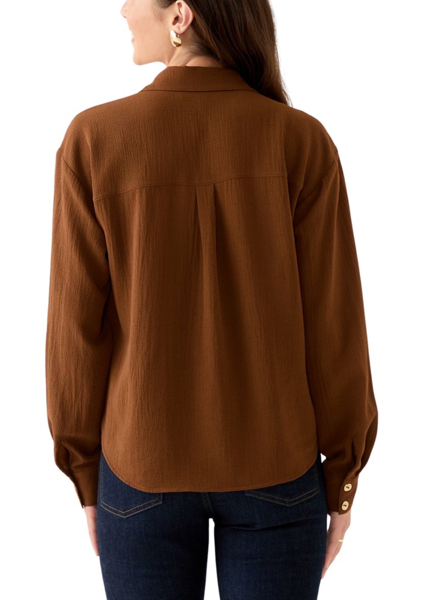 Petite Textured Twist Front Top