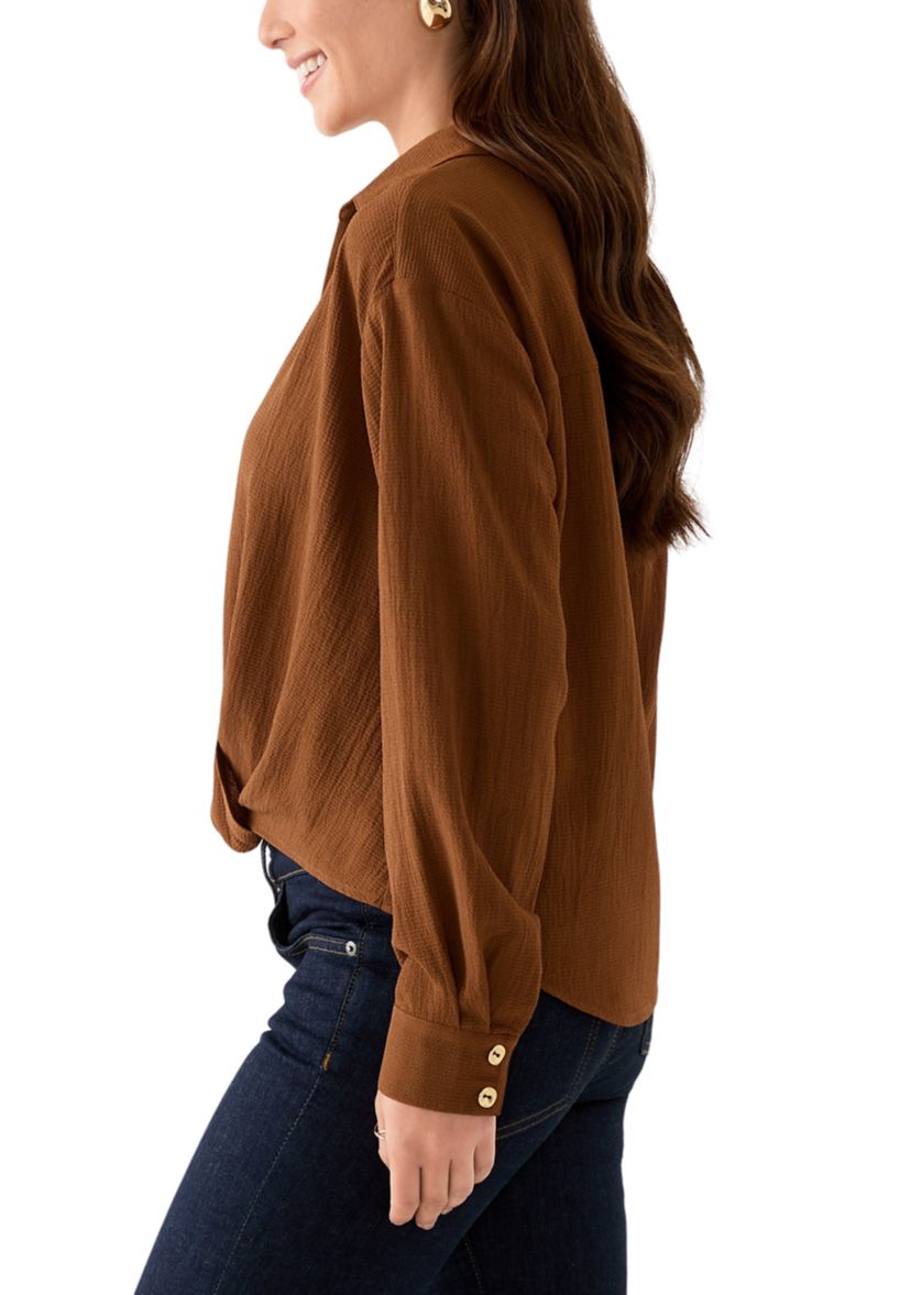 Petite Textured Twist Front Top