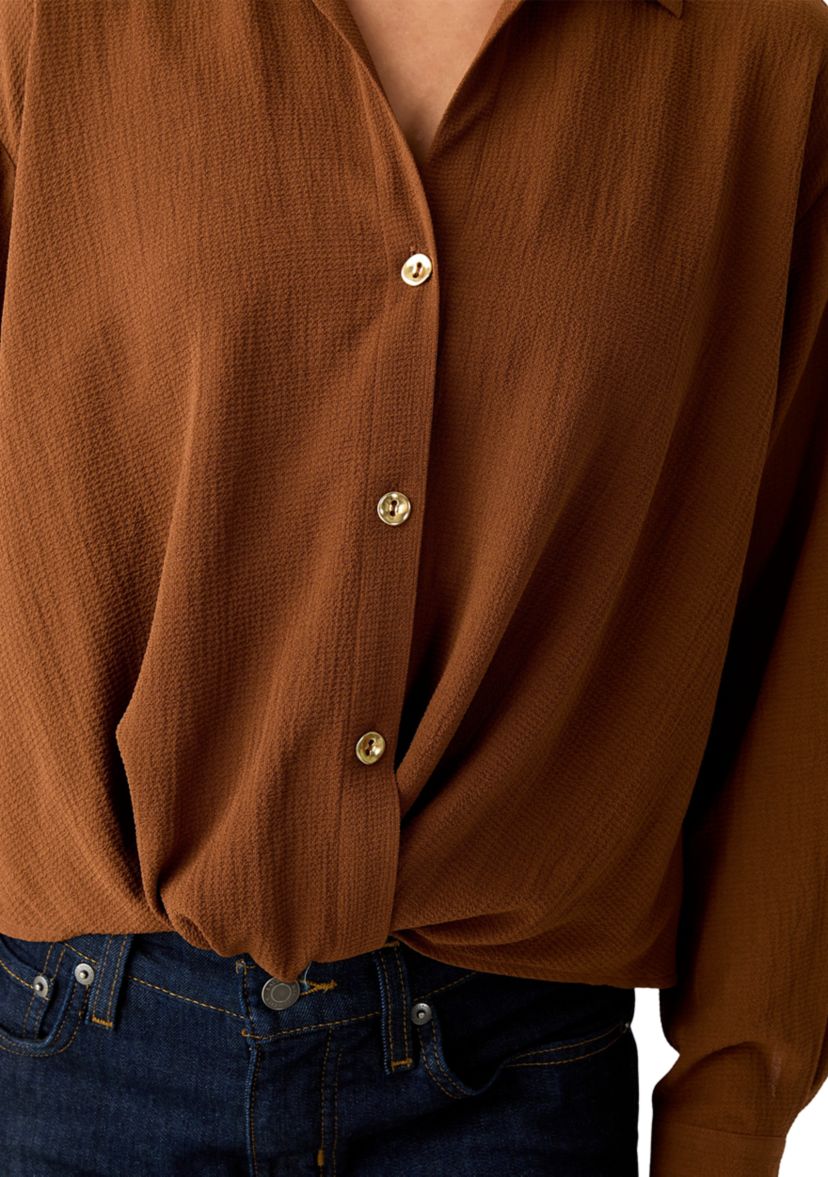 Petite Textured Twist Front Top