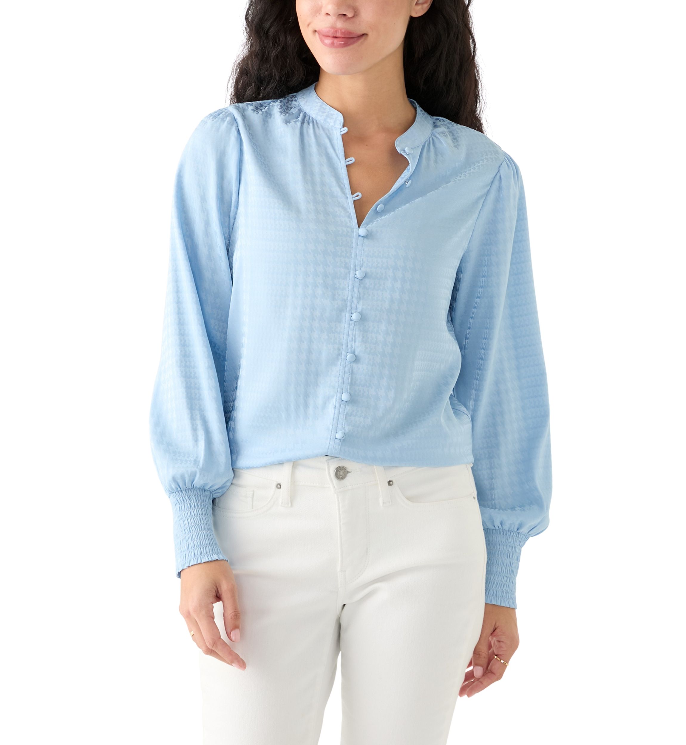 Petite Long Sleeve Button Front Top