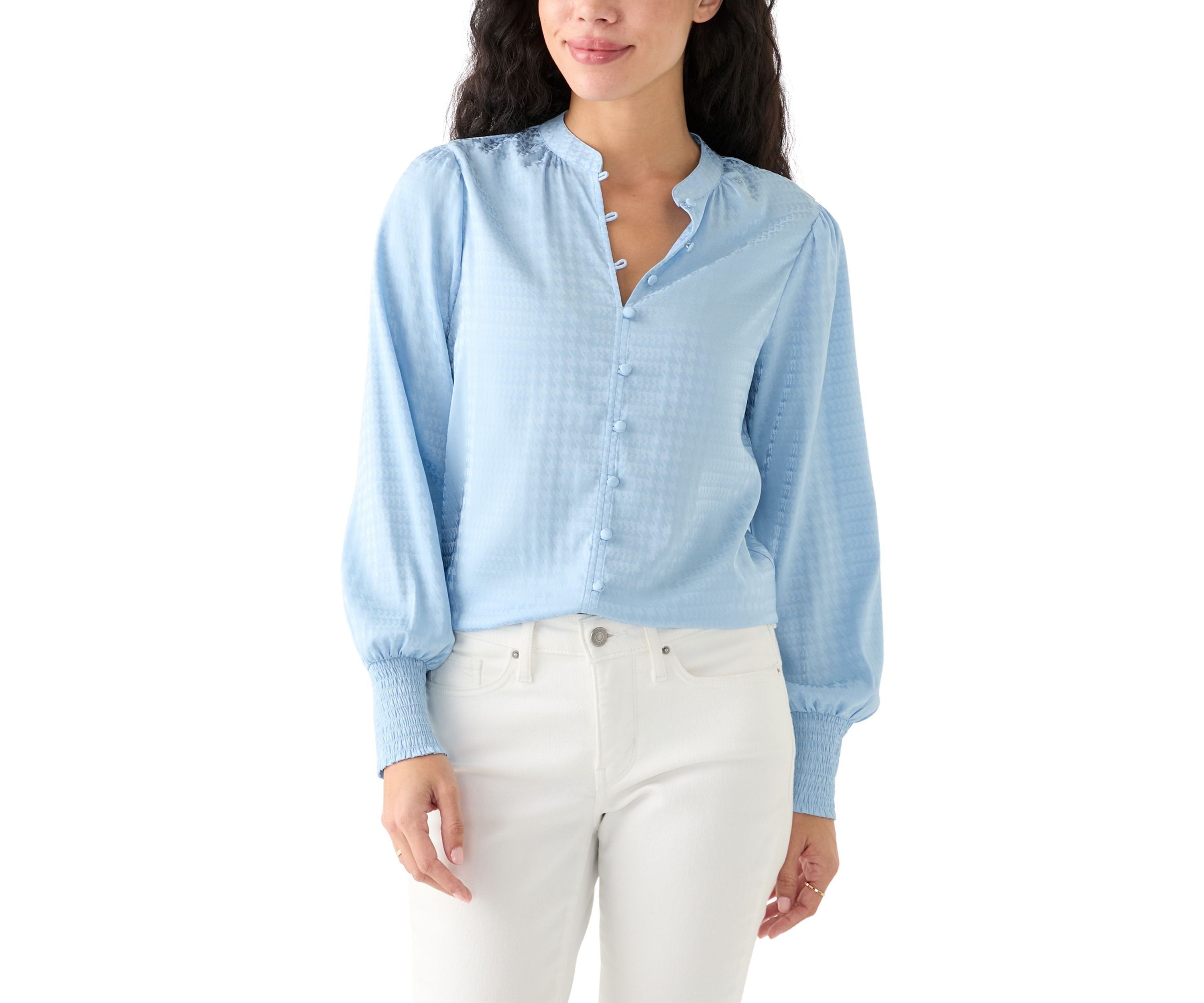 Petite Long Sleeve Button Front Top
