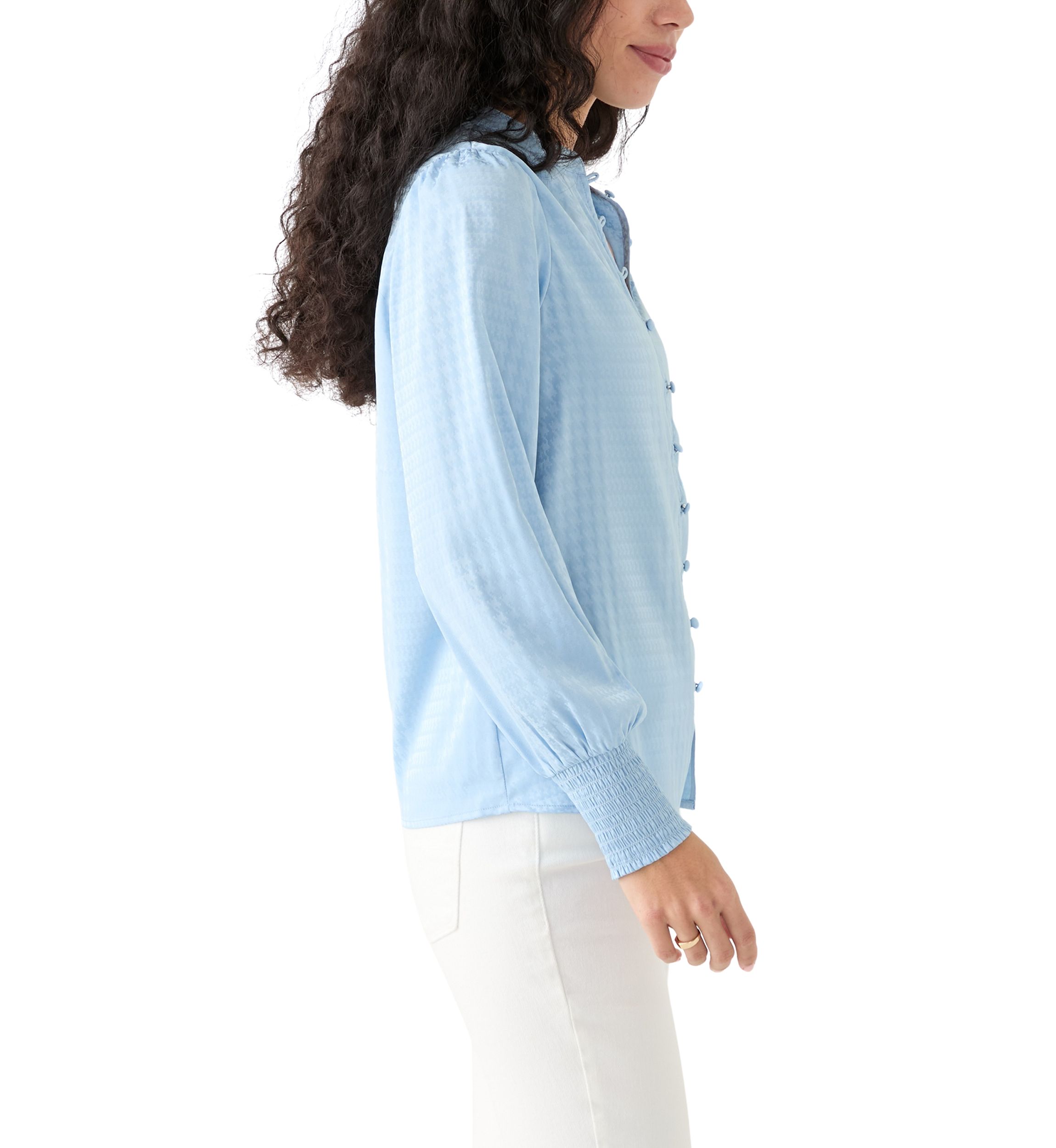 Petite Long Sleeve Button Front Top