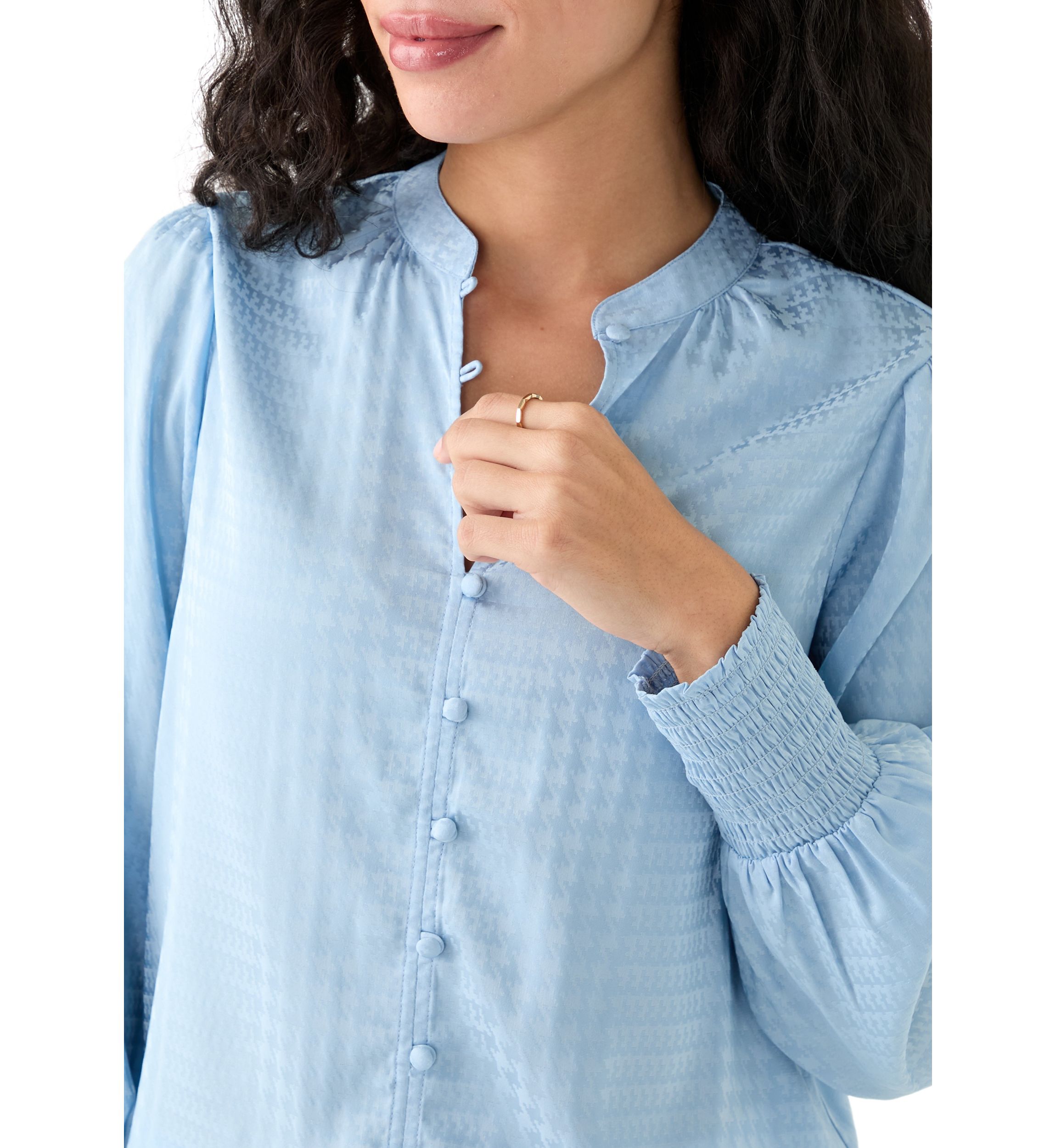 Petite Long Sleeve Button Front Top