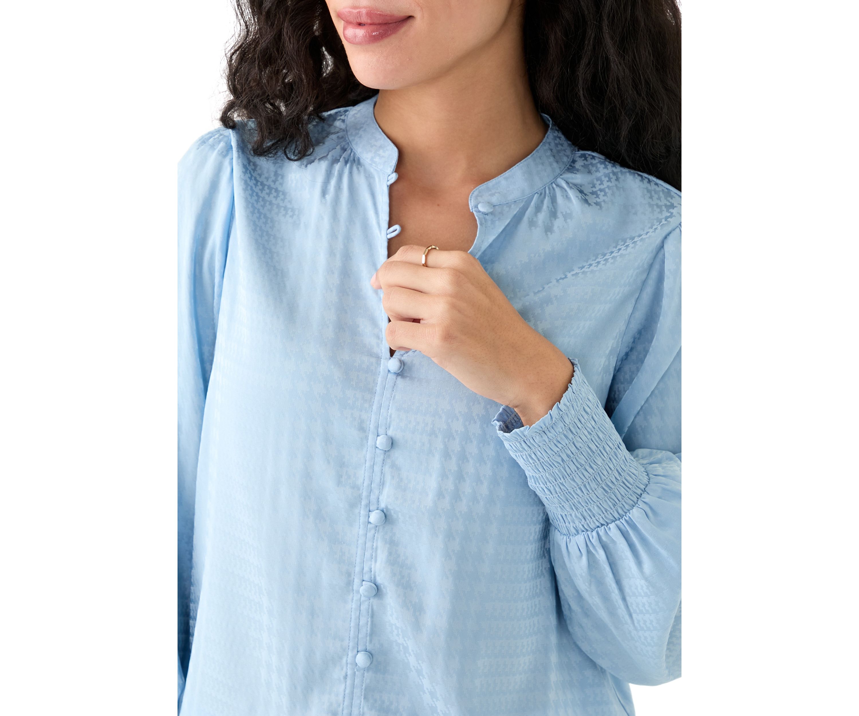 Petite Long Sleeve Button Front Top
