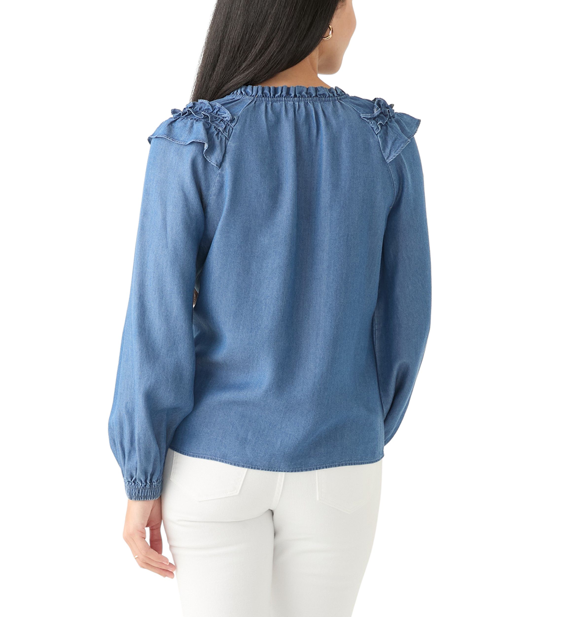 Petite Split Neck Ruffle Top