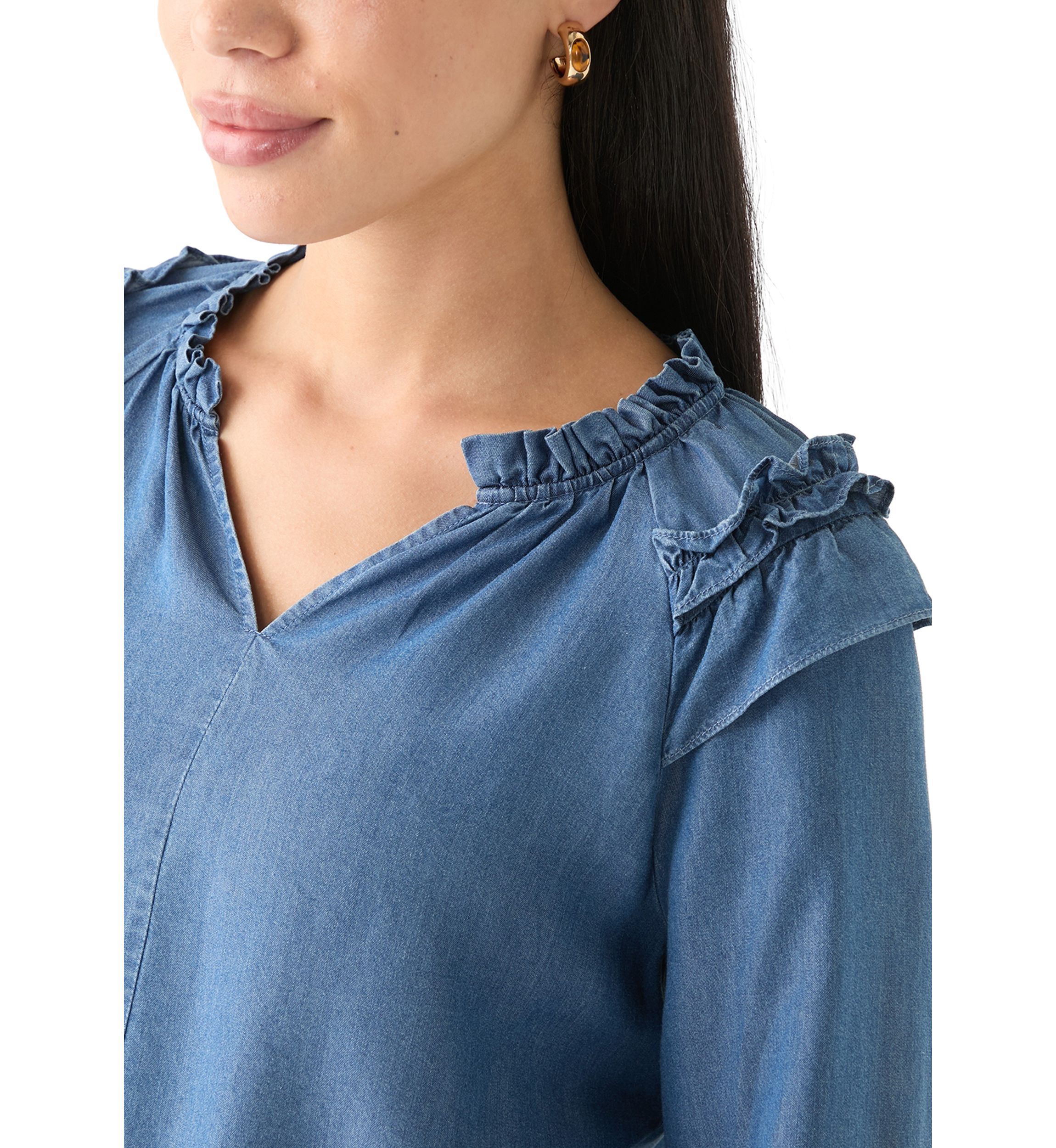 Petite Split Neck Ruffle Top