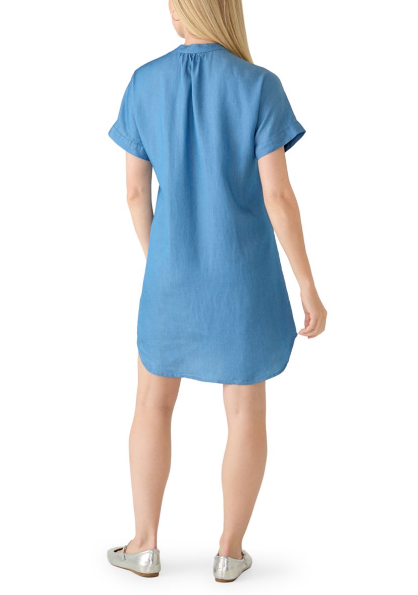 short sleeve henley dress Tan Stripe Henley Short Sleeve Knit Midi Dress