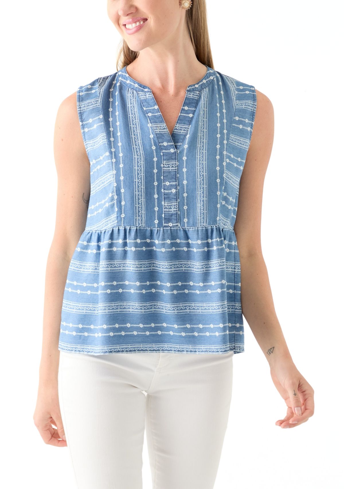 Petite Sleeveless V-Neck Printed Tank 