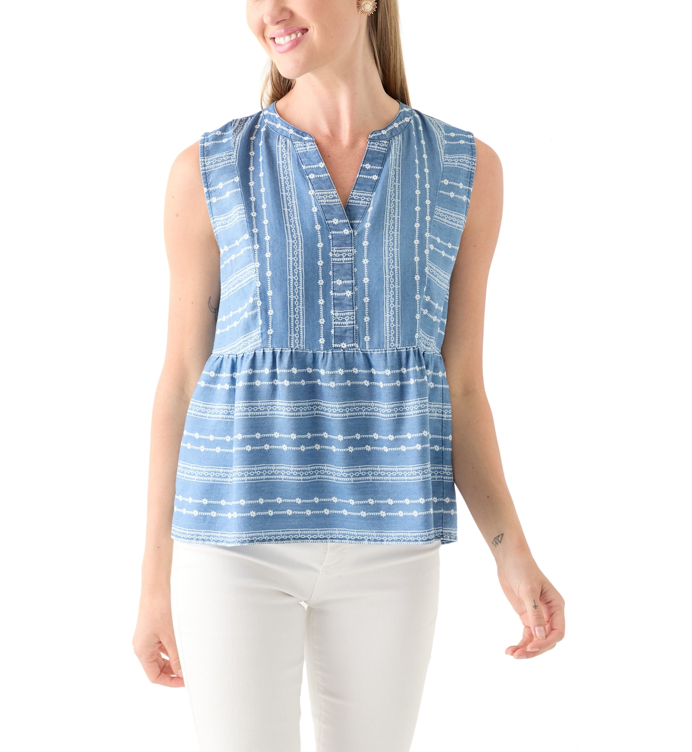 Petite Sleeveless V-Neck Printed Tank 