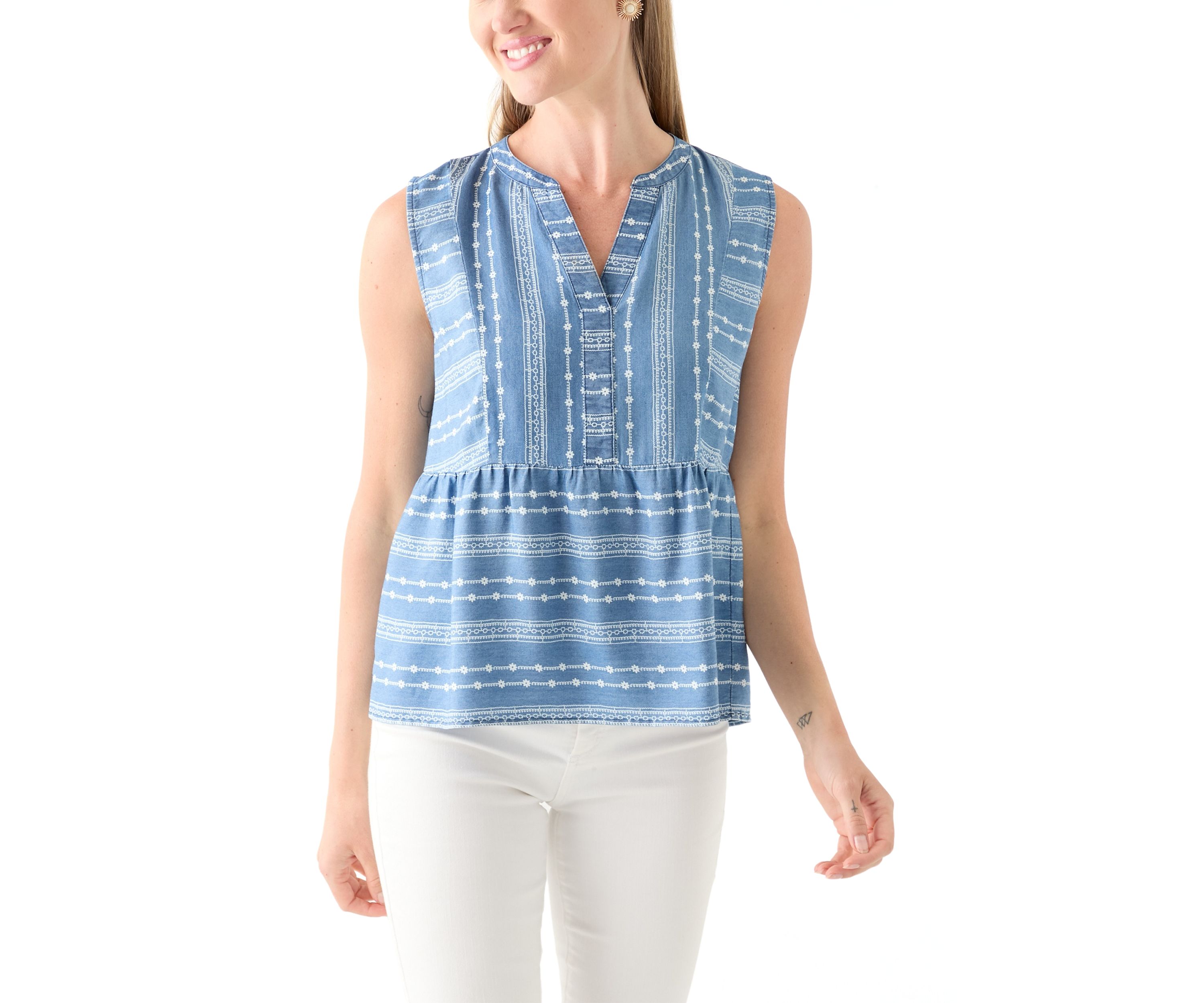 Petite Sleeveless V-Neck Printed Tank 