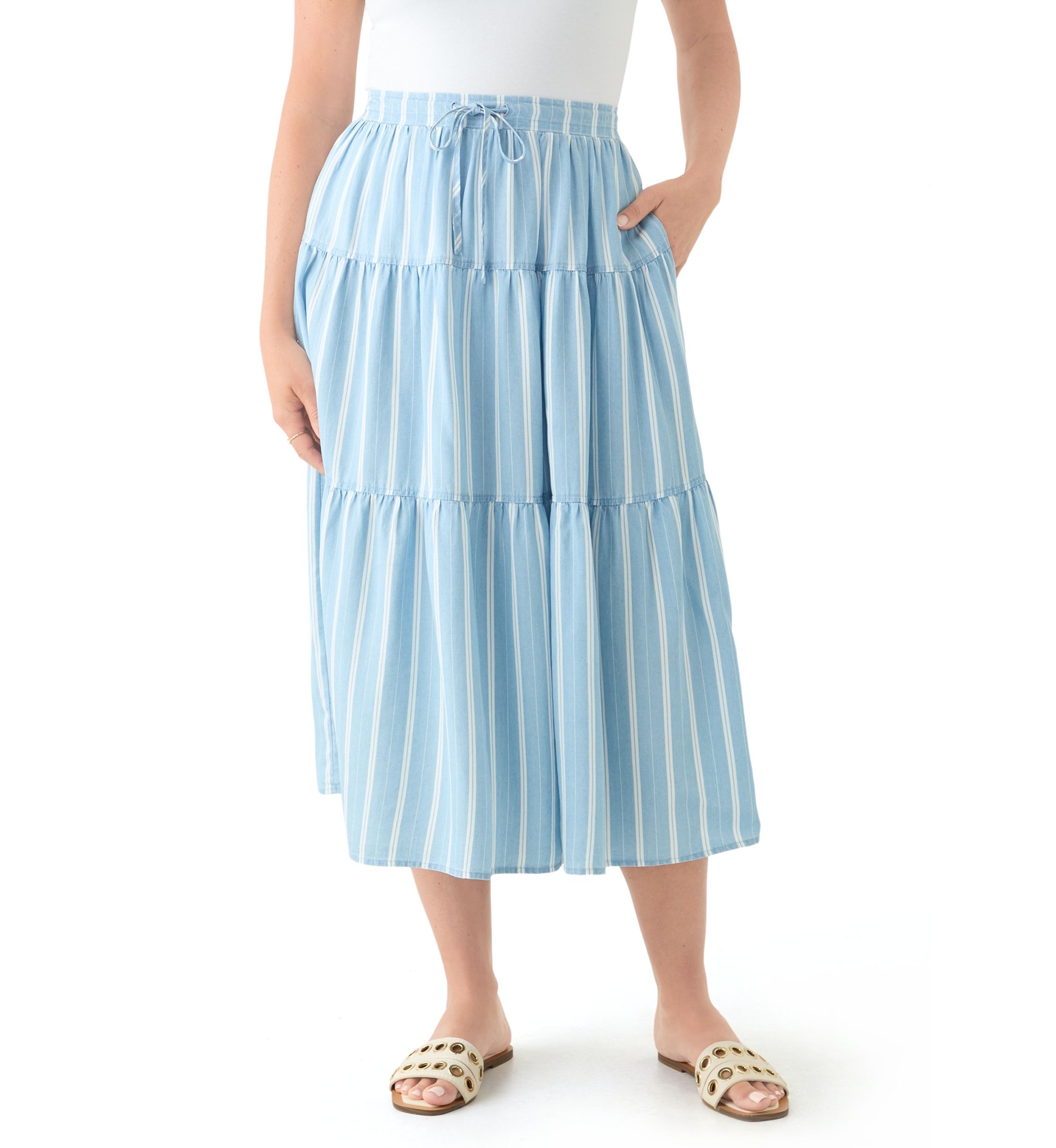 Petite Ruffle Tiered Striped Skirt