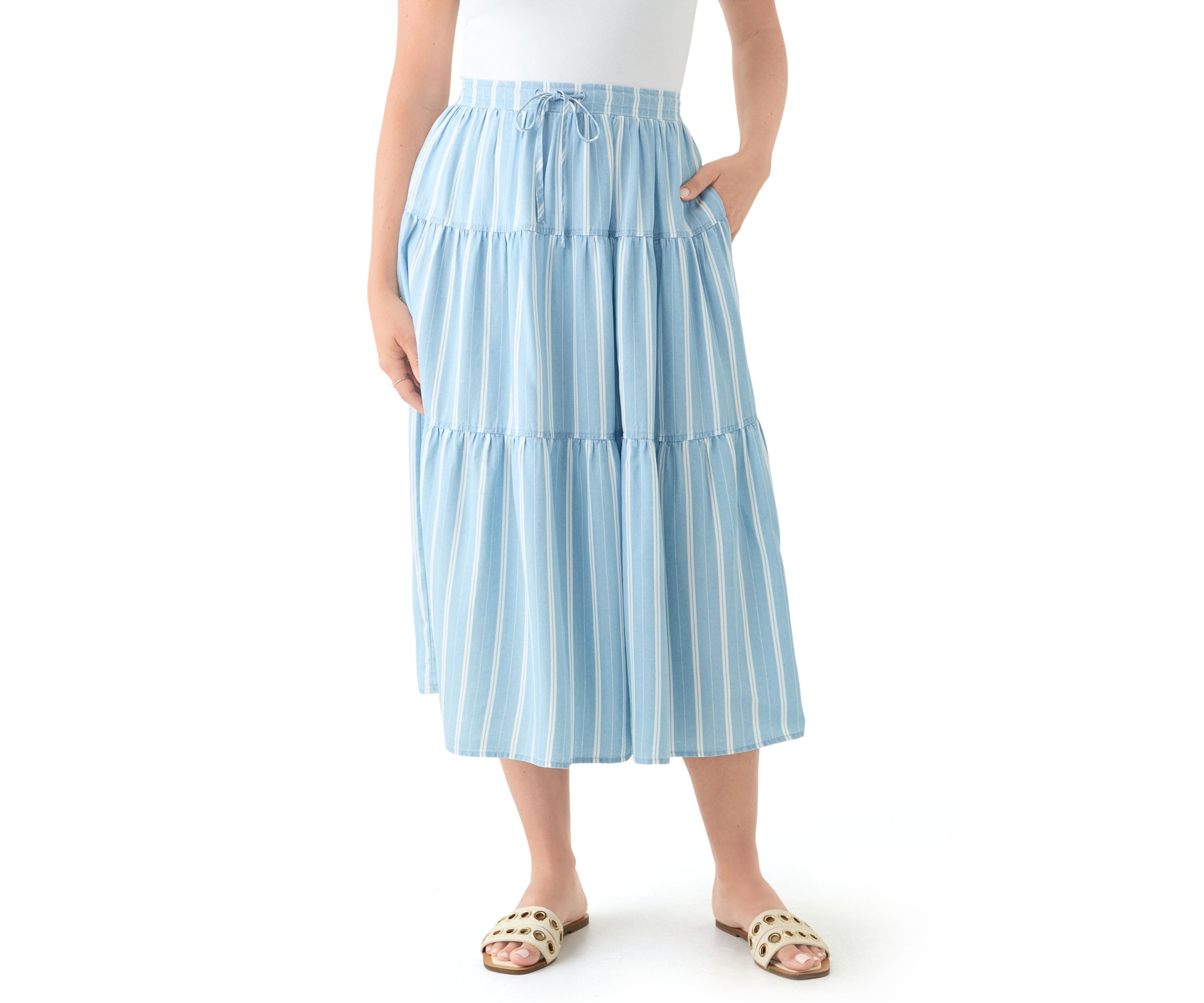 Petite Ruffle Tiered Striped Skirt